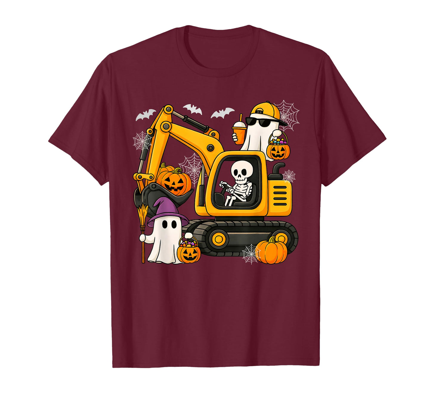 Funny Boo Skeleton Construction Trucks Halloween Costumes Bo T-Shirt