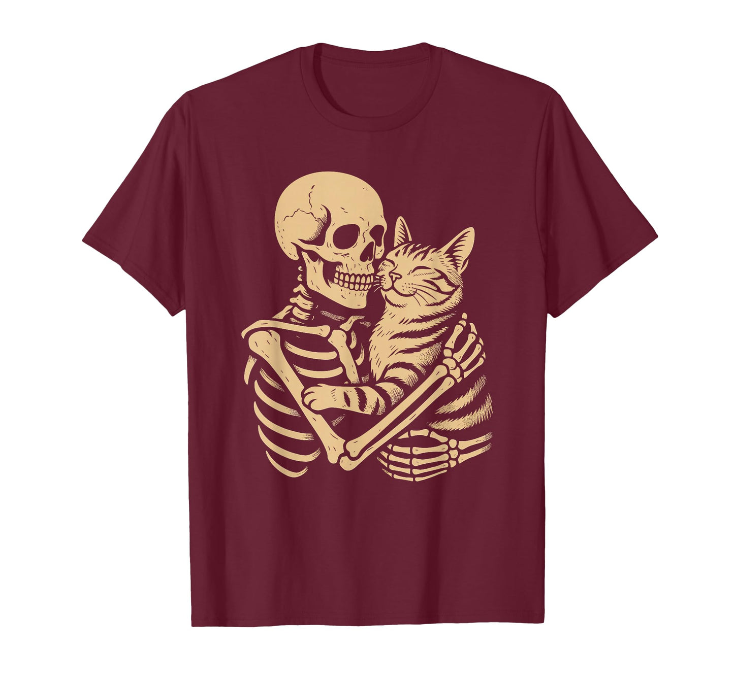 Skeleton Hugging Cat Lovers Halloween T-Shirt