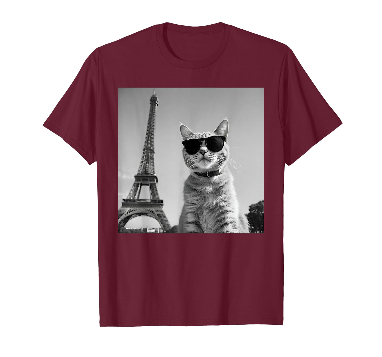 Funny French Cat Wearing Sunglasses And Paris Eiffel Tower T-Shirt