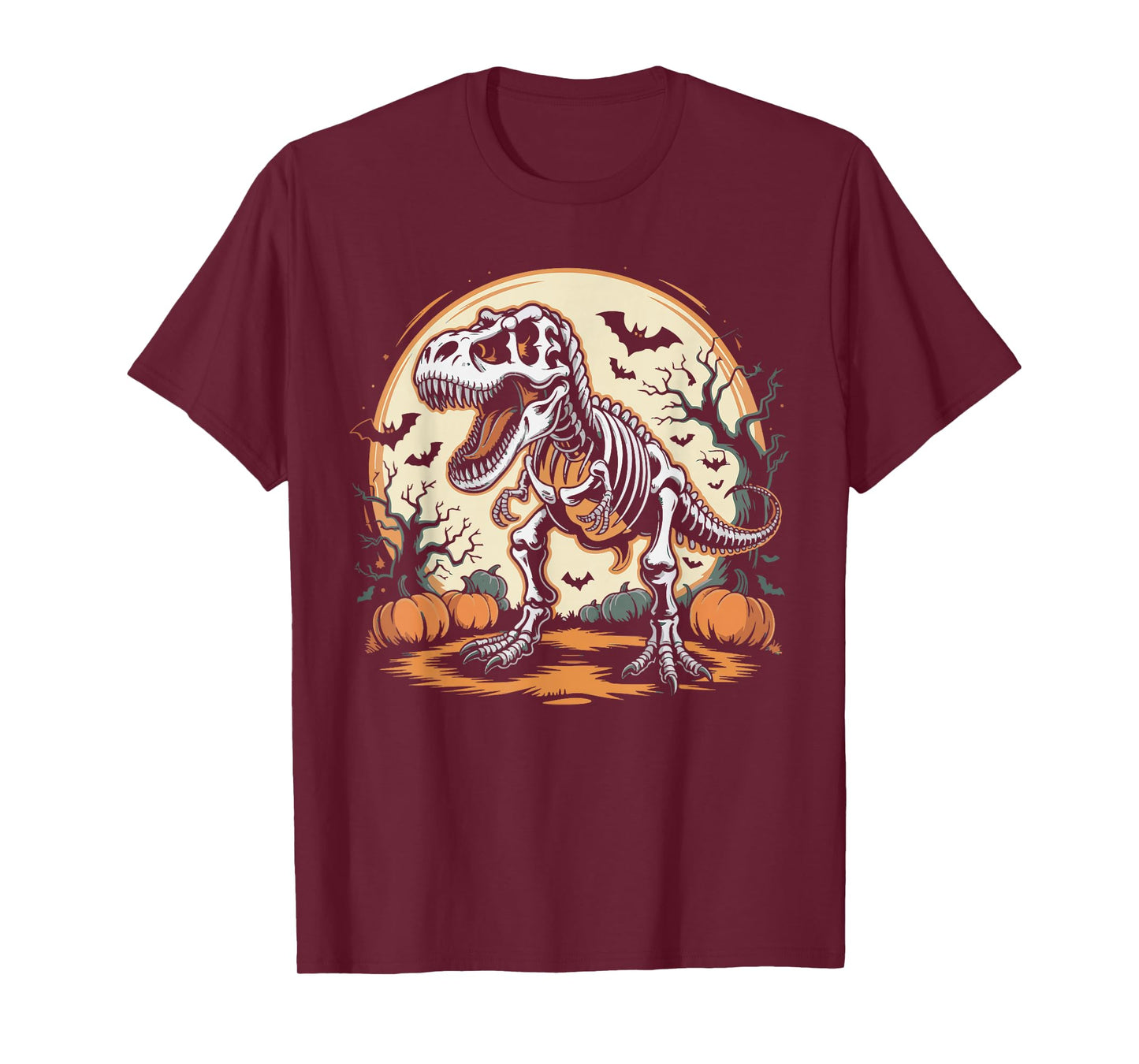 Scary Dinosaur Skeleton Pumpkin T Rex Bones Halloween Night T-Shirt
