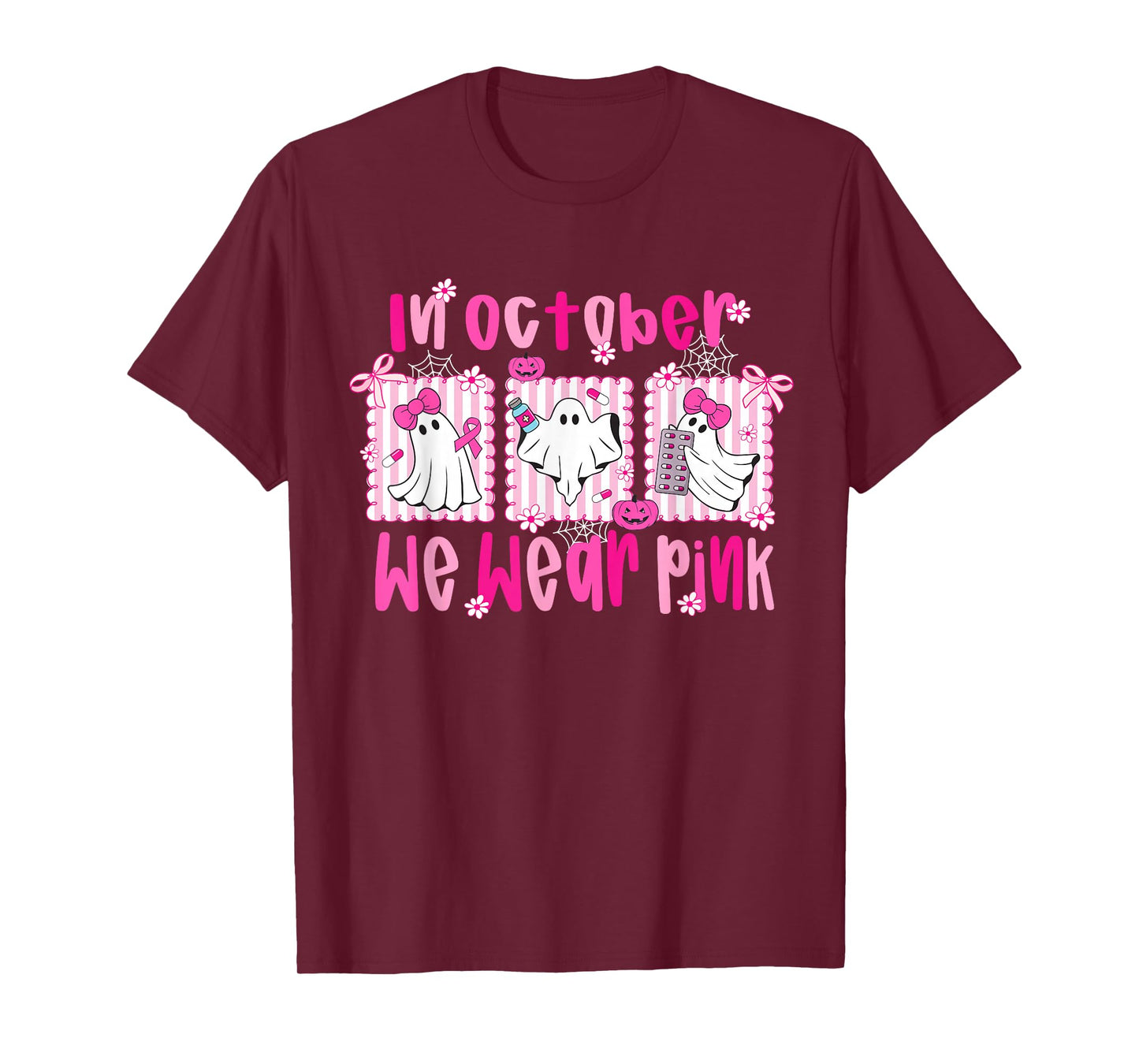in October We Wear Pink Pharmacy Tech Life Breast Cancer T-Shirt