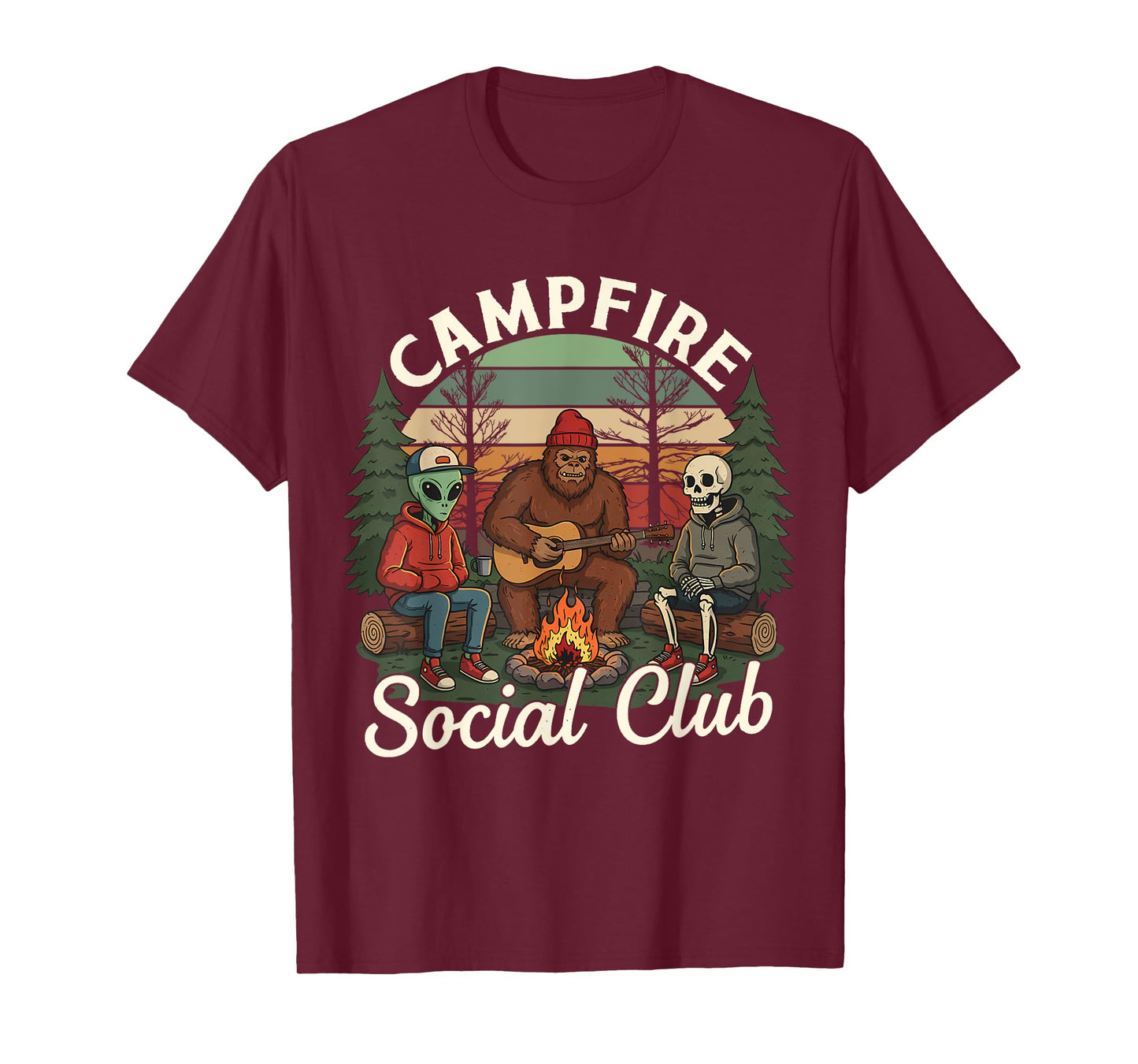 Campfire Social Club Funny Bigfoot Alien Skeleton Cryptid T-Shirt