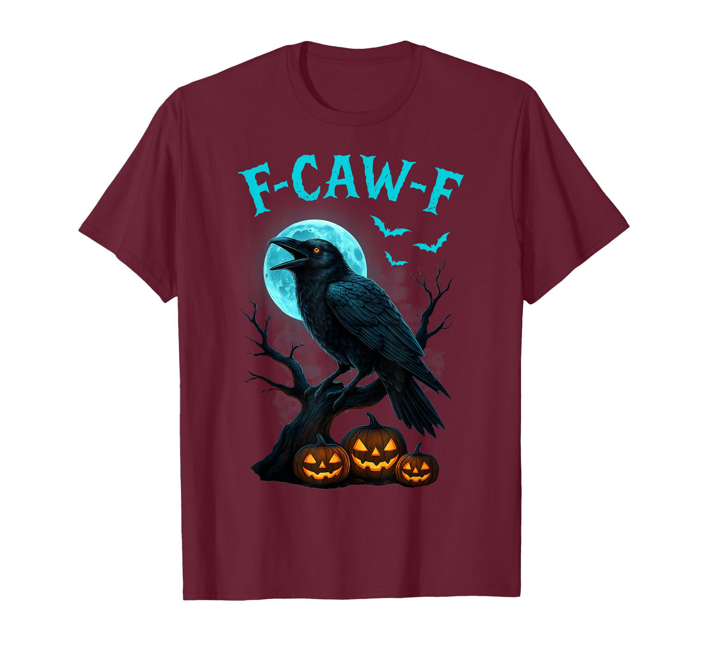 Funny F Caw F Raven Moon Gothic Graphic Halloween Crow Pun T-Shirt