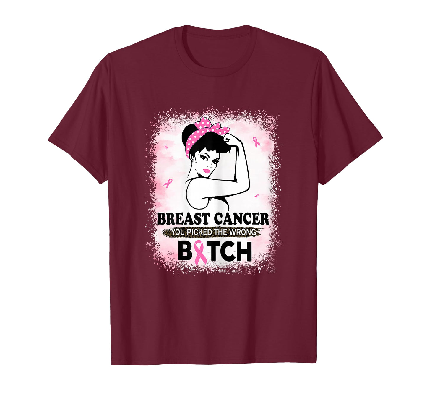 Breast Cancer You Picked The Wrong Bitch Ribbon Bleached T-Shirt