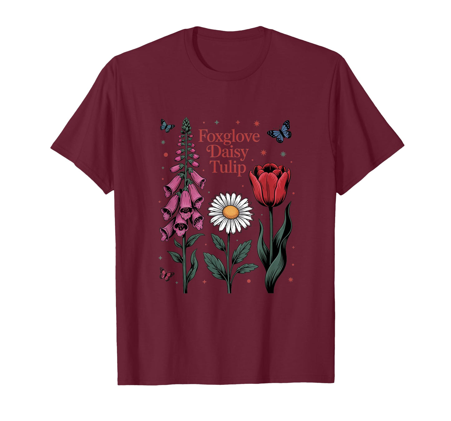 Foxglove Daisy Tulip Wildflower Vibes Design T-Shirt