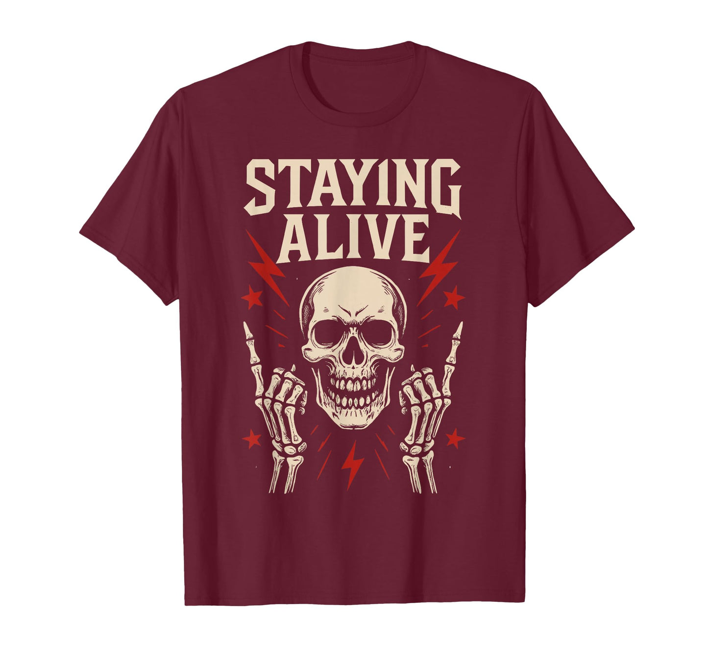 Staying Alive Skeleton Skull Rock Halloween T-Shirt