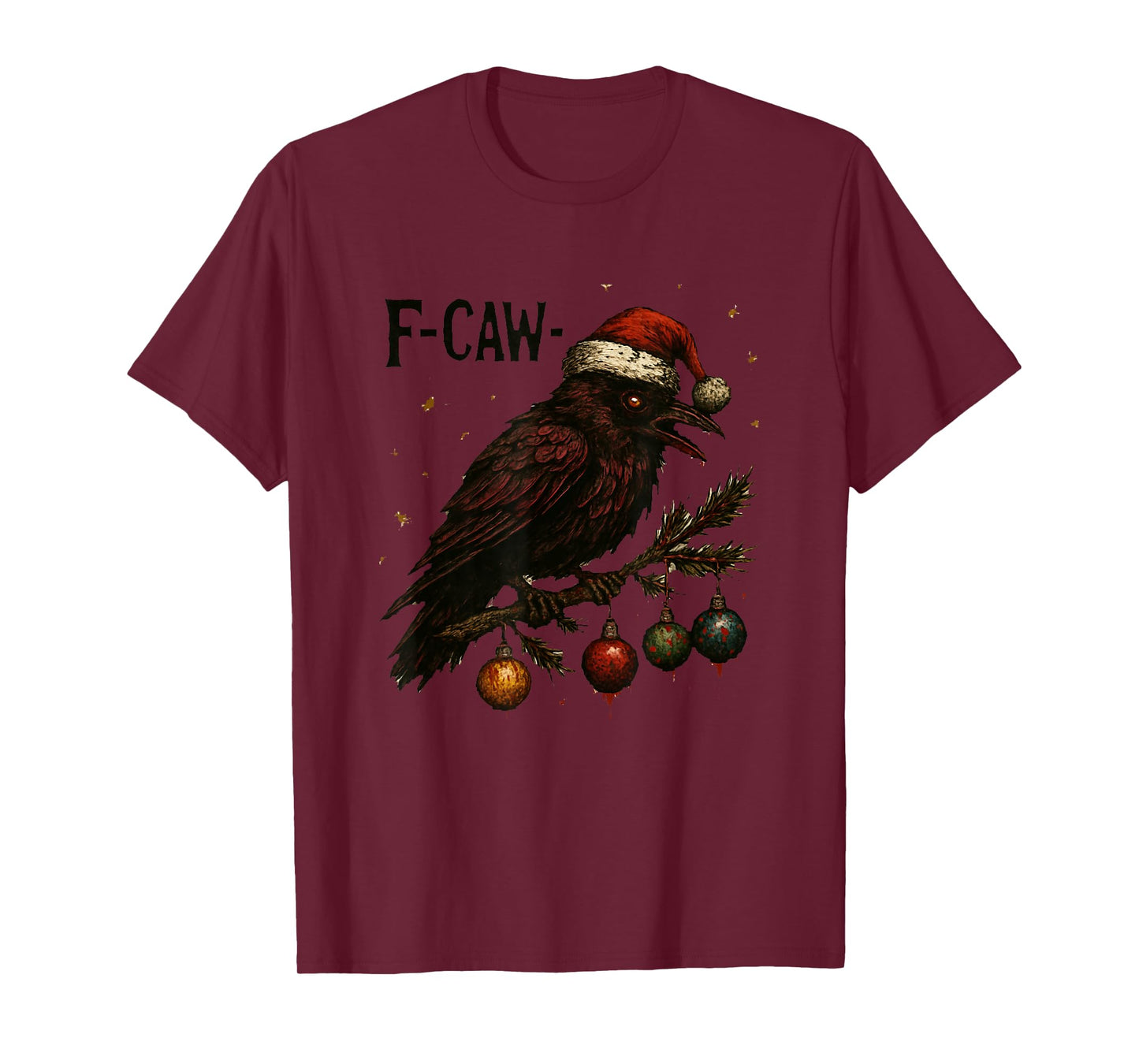 Black Crow F-Caw-F Funny Retro Christmas Lights Santa hat T-Shirt