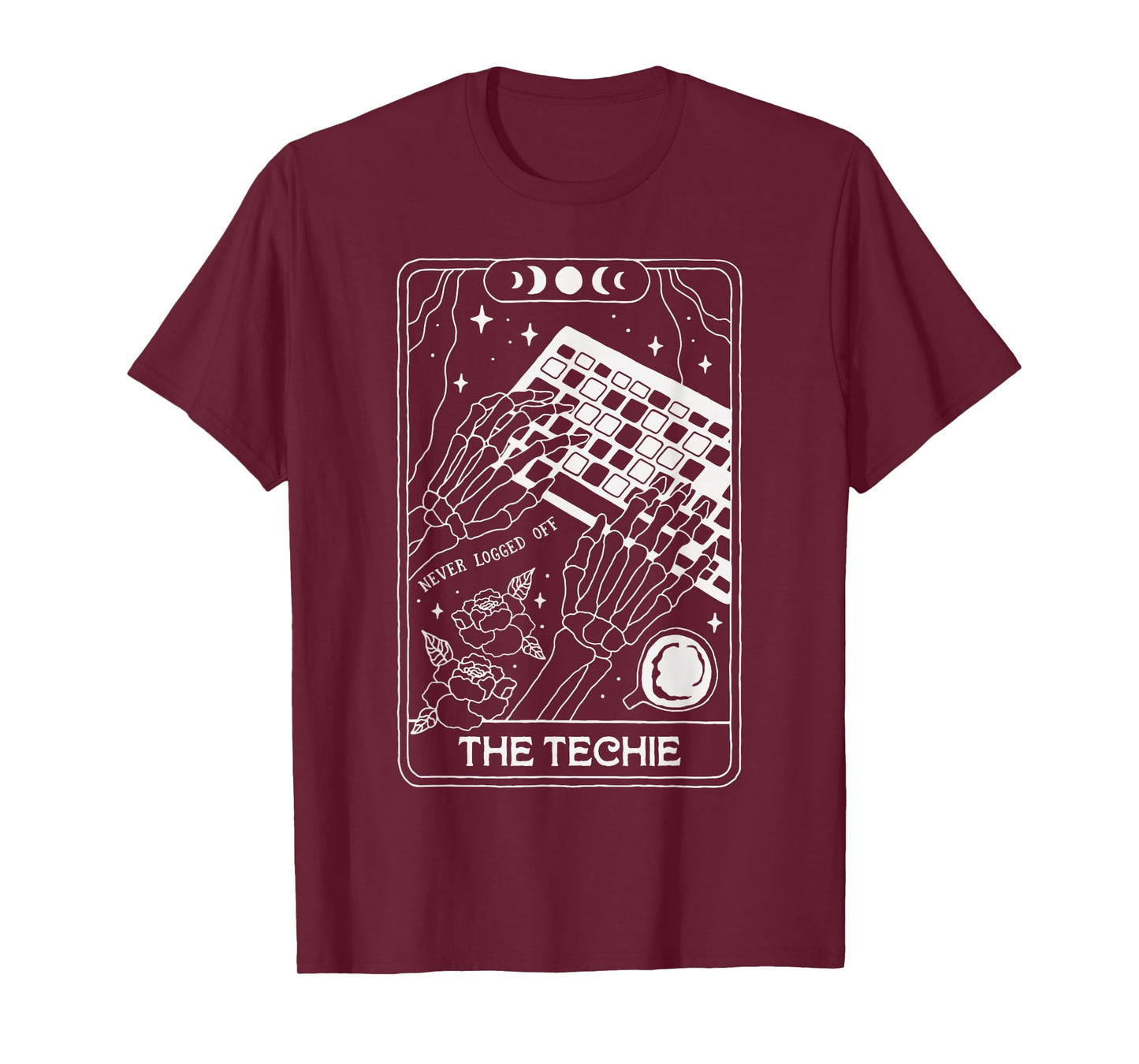 Skeleton Tarot Card Techie Never Logged Off Funny Geek Gamer T-Shirt