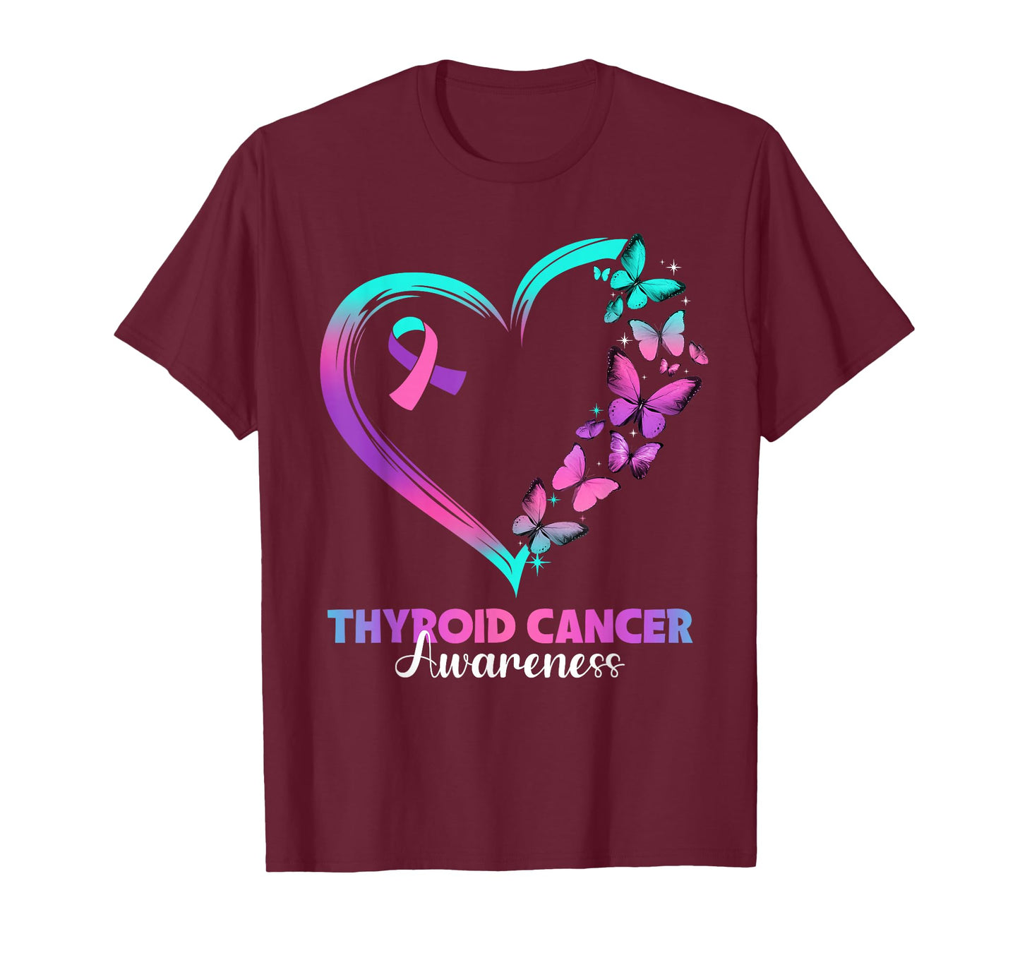 Butterfly Heart Ribbon Thyroid Cancer Awareness Warrior T-Shirt