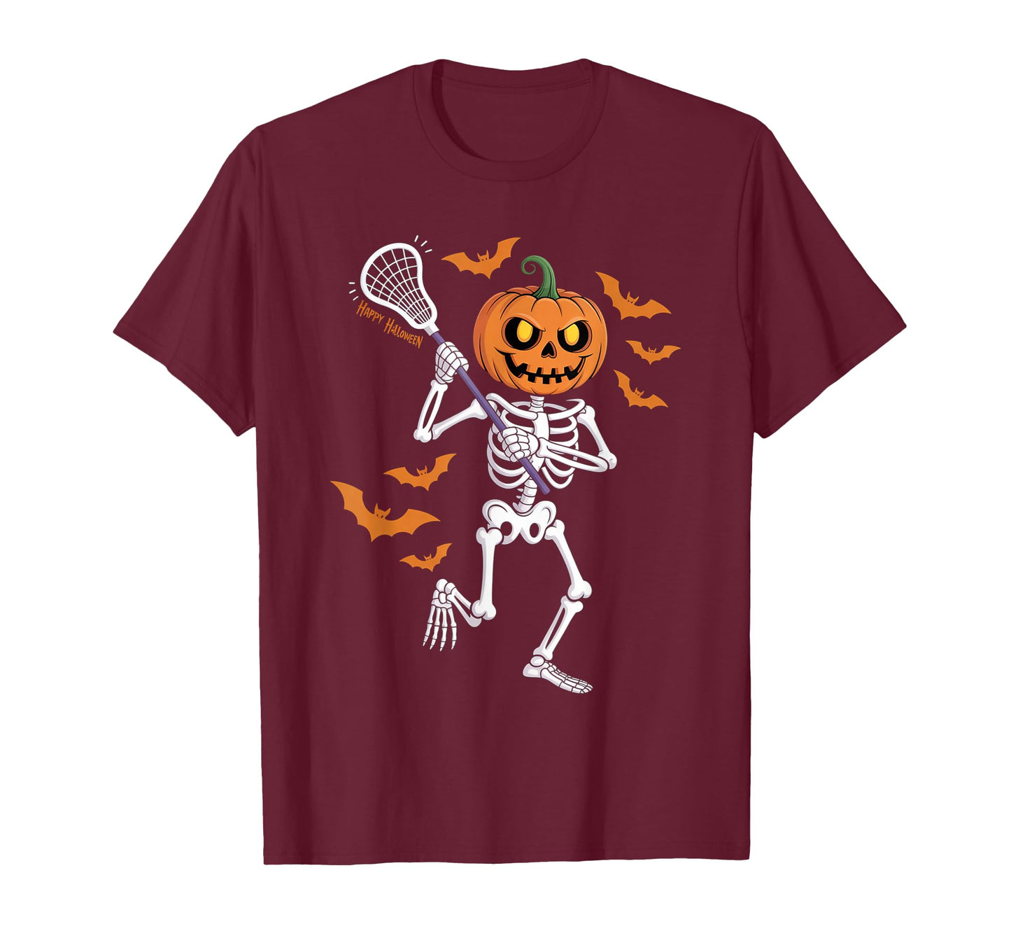 Funny Halloween Skeleton Pumpkin Lacrosse Spooky Halloween T-Shirt