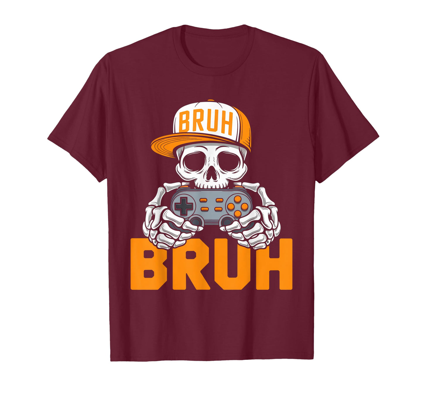 Bruh Halloween Boys Kids Gamer Mens Skeleton Video Gaming T-Shirt