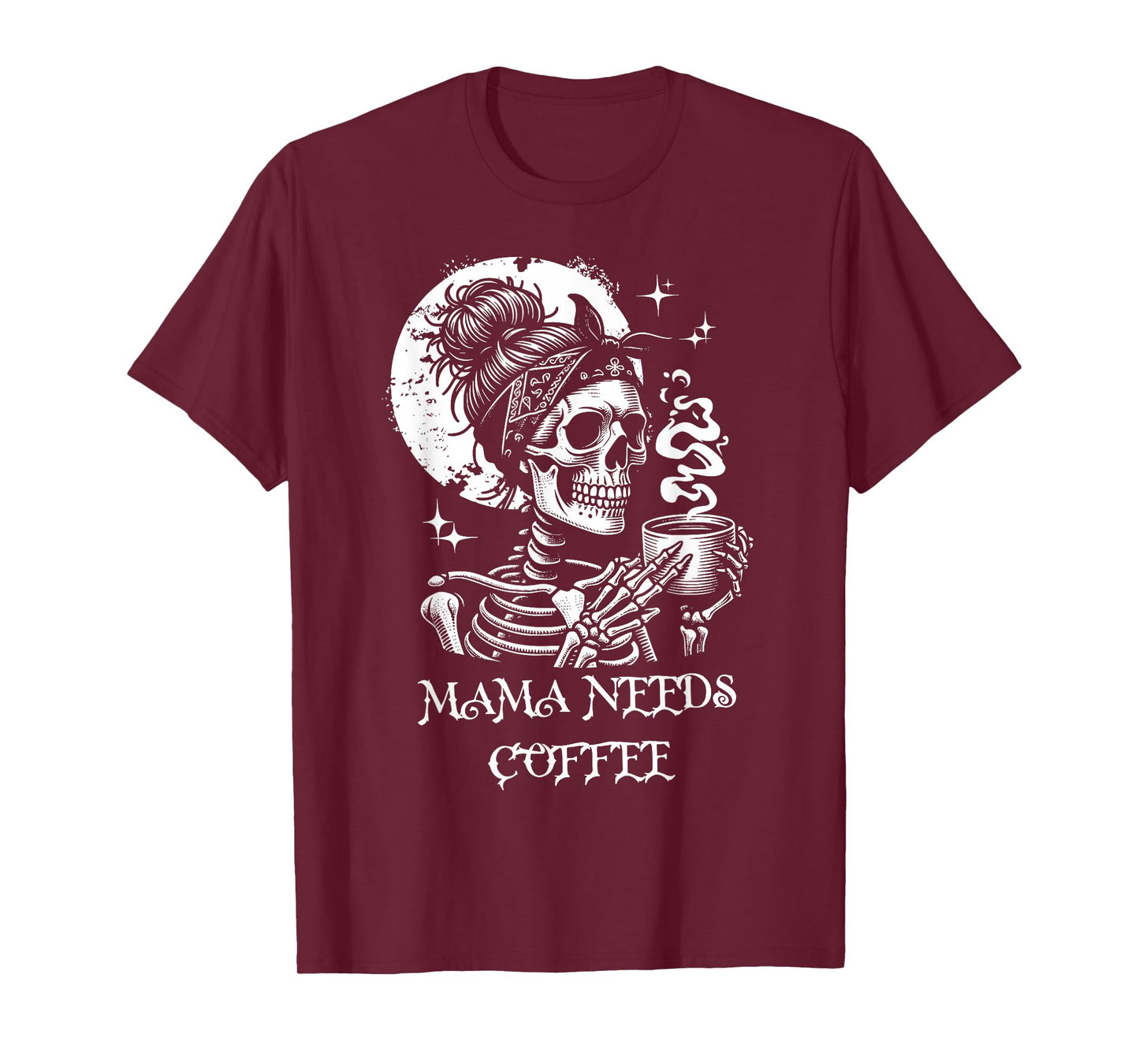 Retro Skeleton Mama Needs Coffee for Tired Moms Halloween T-Shirt