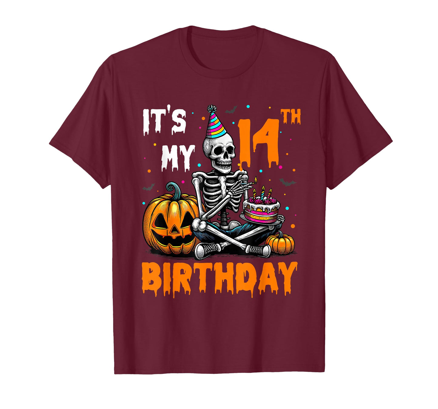 Skeleton 14th Birthday Halloween Party Kids 14 Years Gift T-Shirt