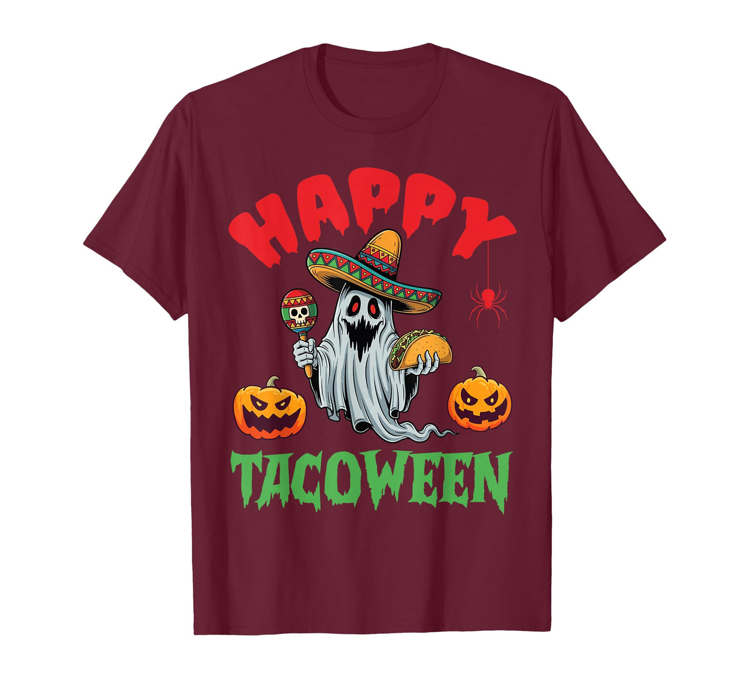 Happy Tacoween Ghost with Taco Sombrero Pumpkins Halloween T-Shirt
