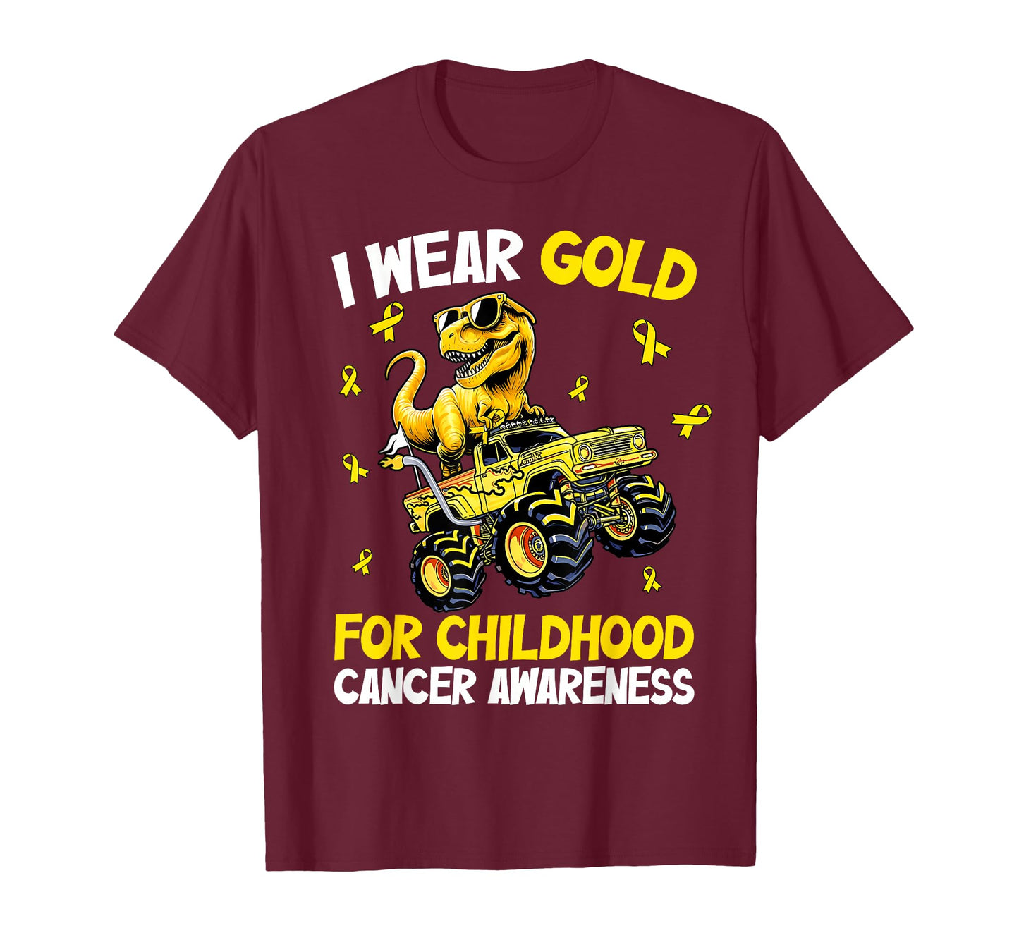 I Wear Gold For Childhood Cancer Awareness Dinosaur Boys T-Shirt