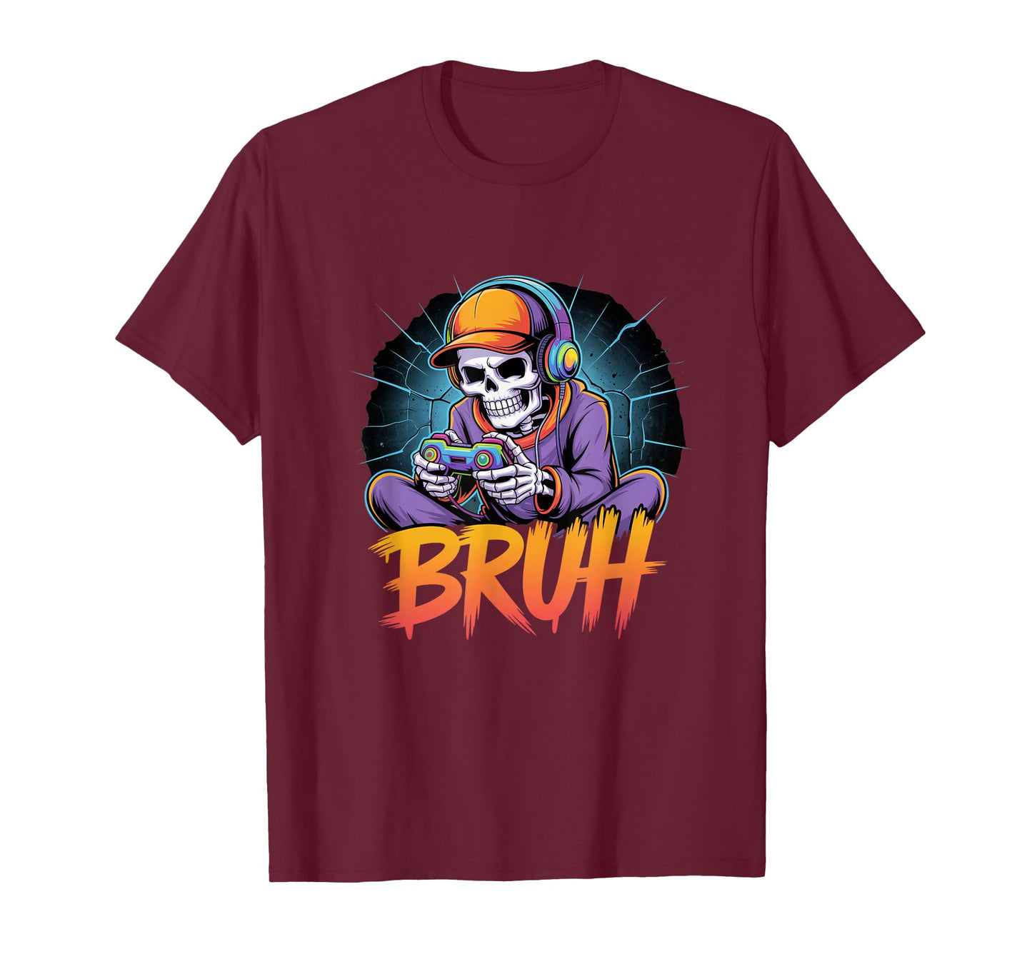 Bruh Halloween Boys Kids Gamer Mens Skeleton Video Gaming T-Shirt