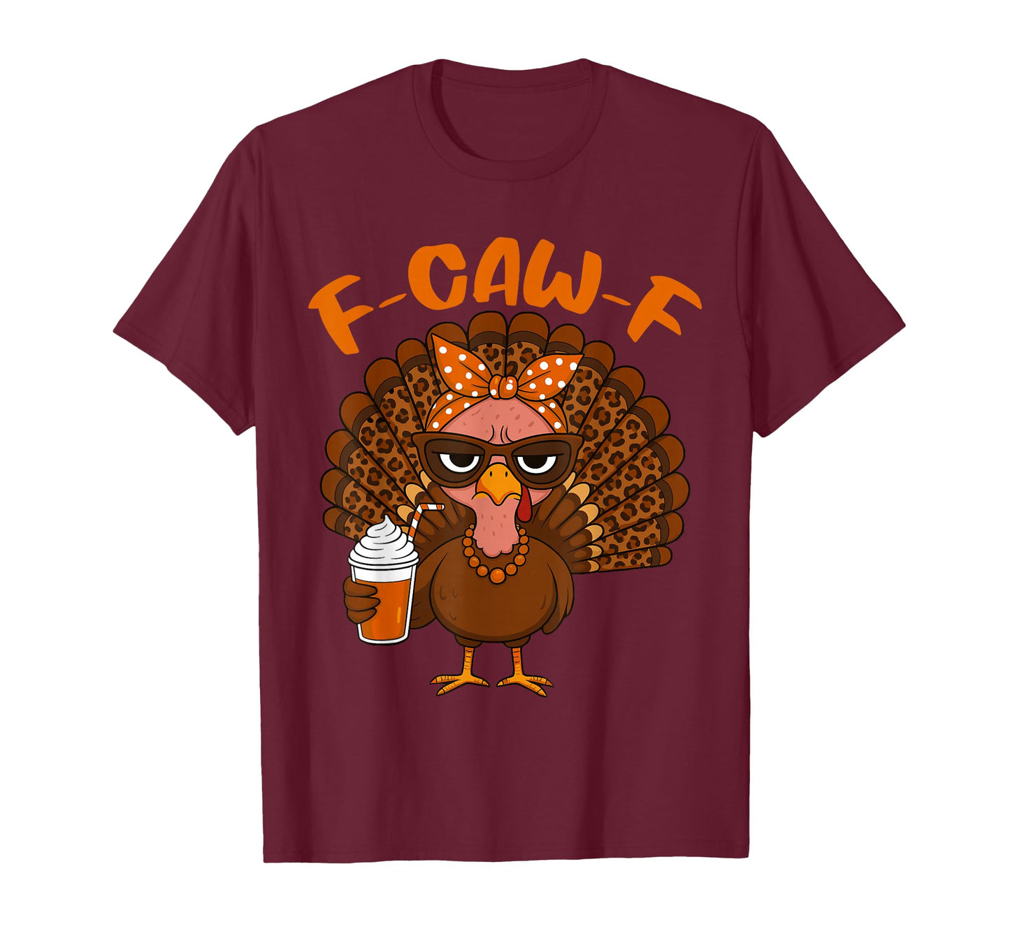Thanksgiving for Women Turkey Drinking Coffee Leopard T-Shirt