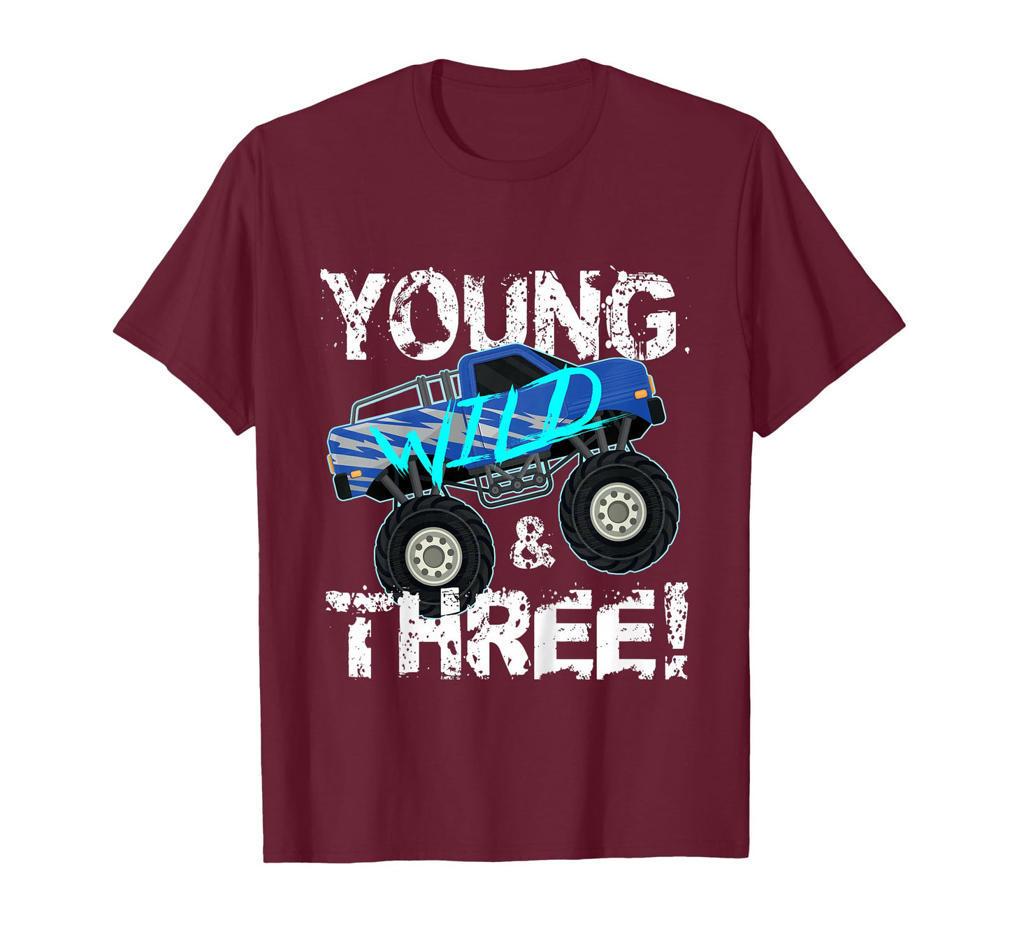 Kids Young Wild and Three! 3rd Birthday Monster Truck Shirt Boys T-Shirt