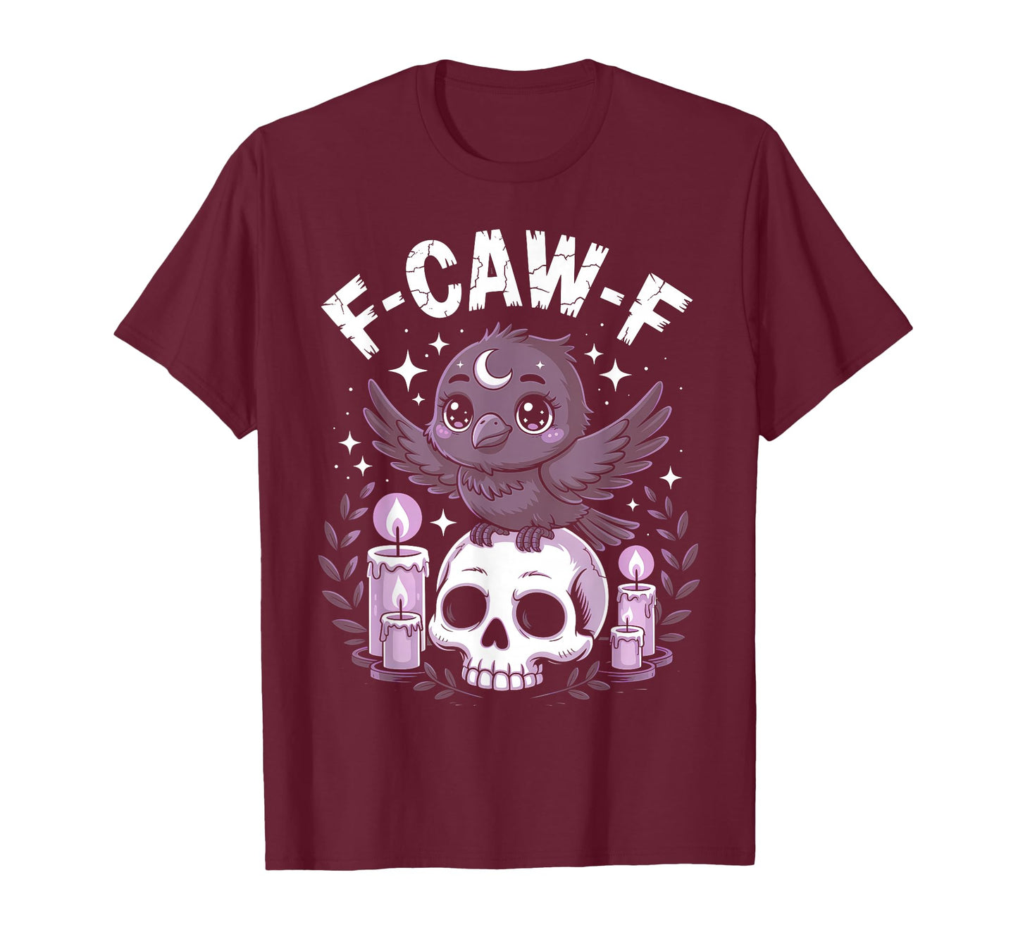 Kawaii Crow on Skull Candles Funny F-CAW-F Goth Anime Design T-Shirt