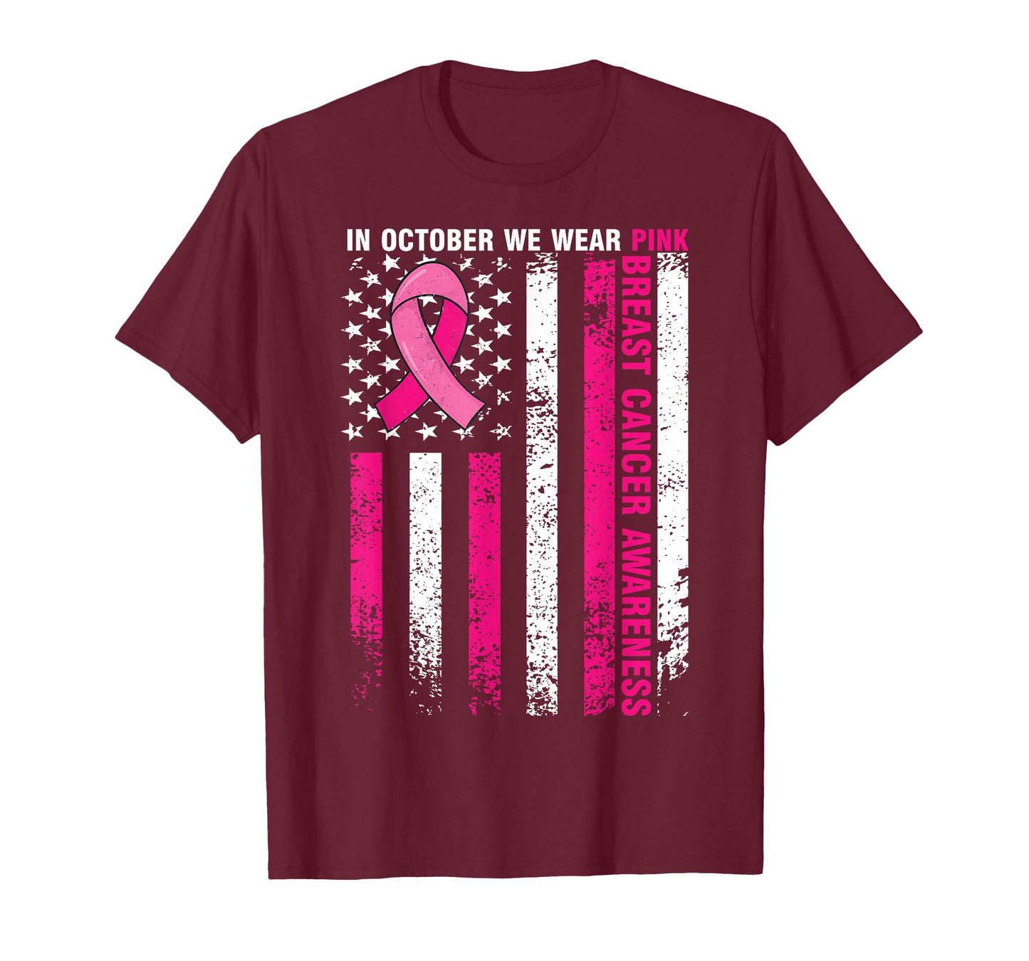 In October We Wear Pink Breast Cancer Awareness Us Flag T-Shirt