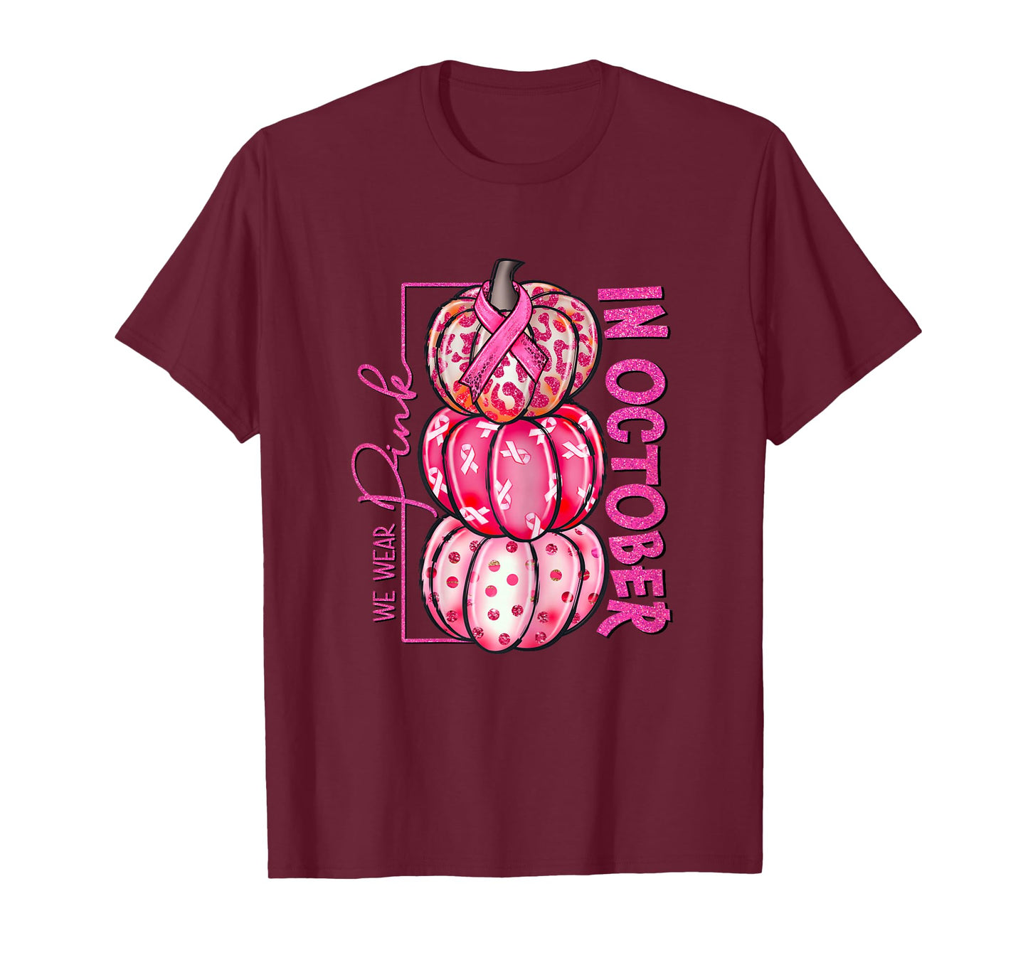 In October We Wear Pink Pumpkin Leopard Breast Cancer Girls T-Shirt