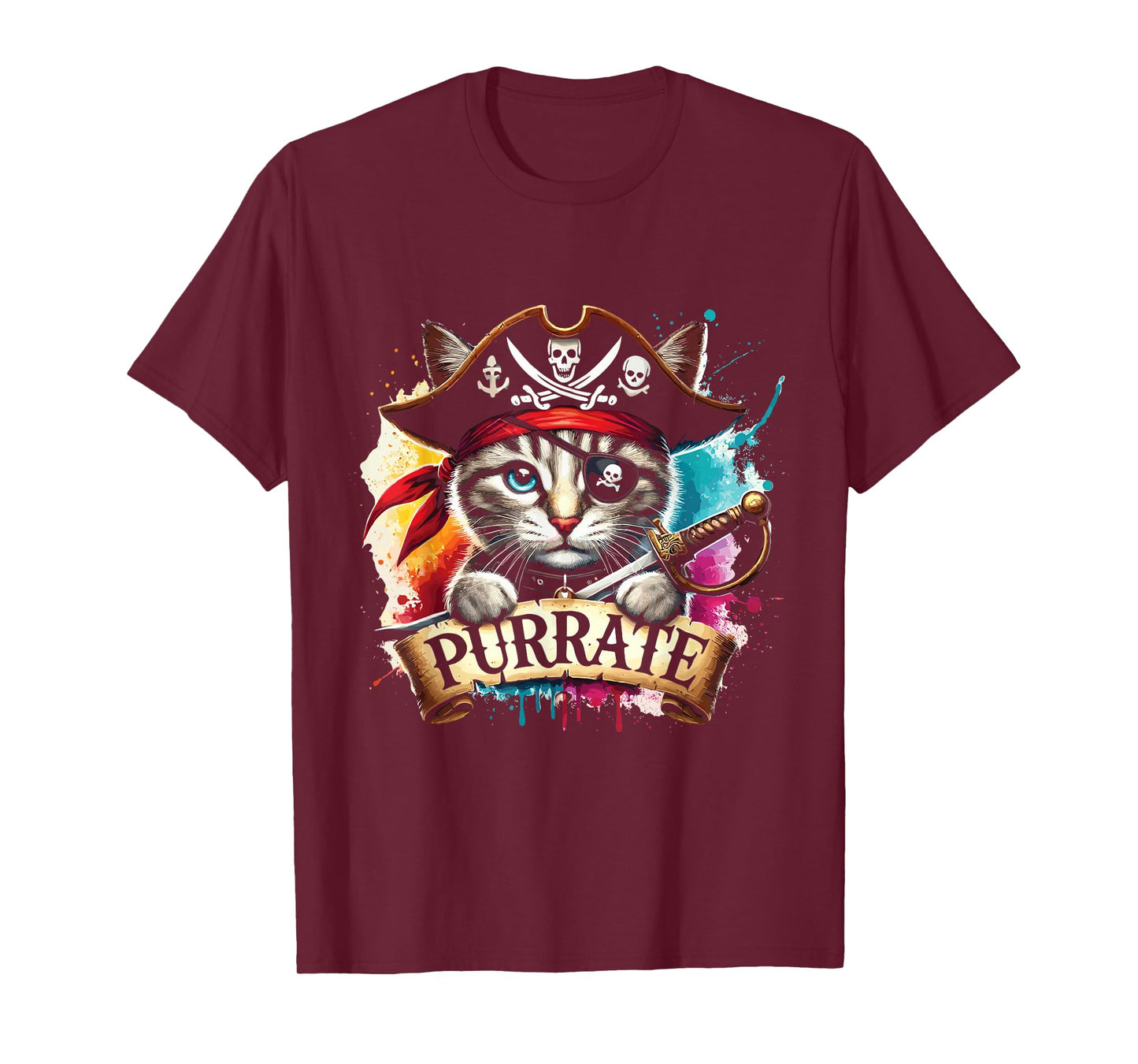 Halloween Pirate Cat Purrate Cute Cat Men Women Kids T-Shirt