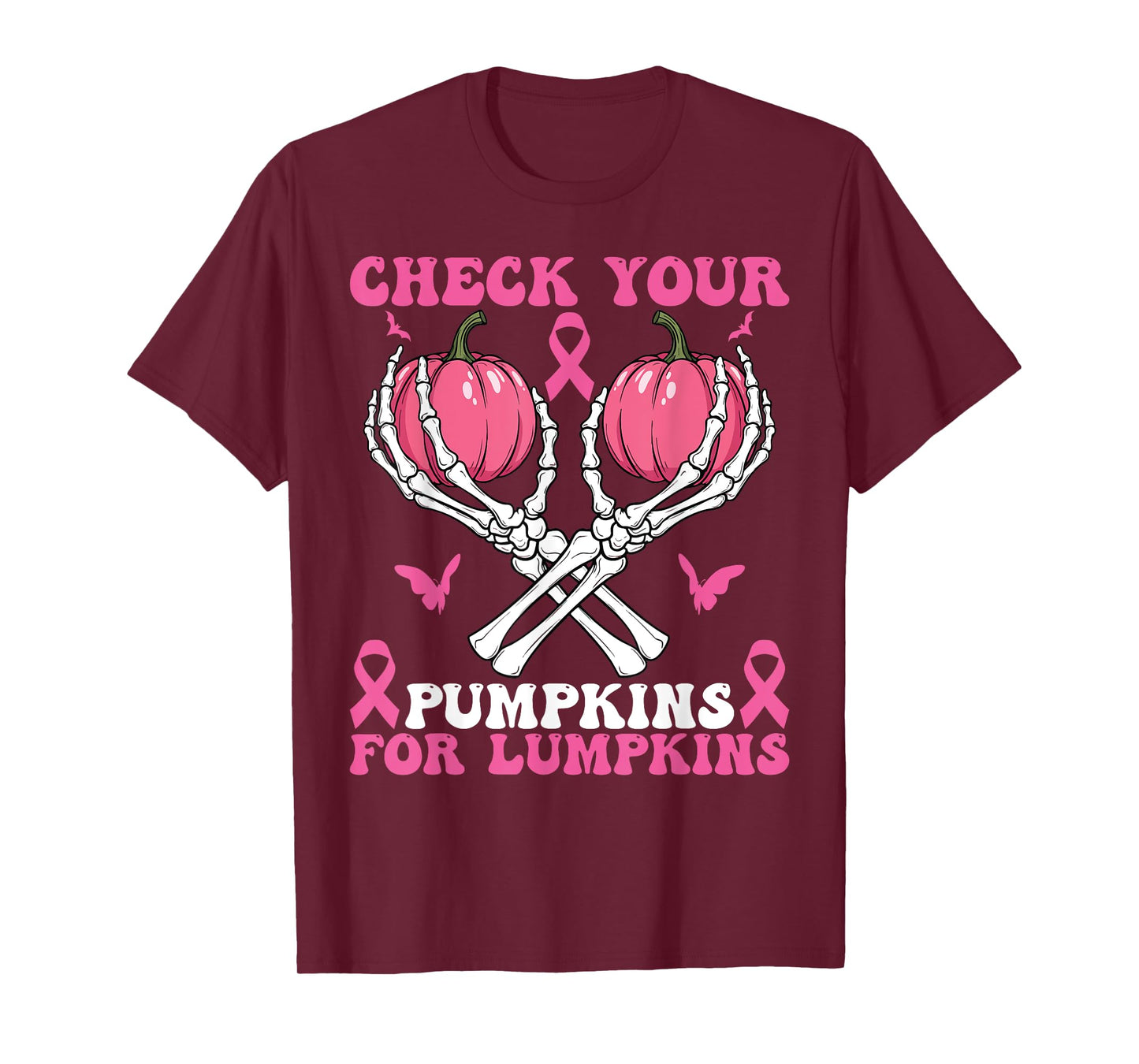 Check Your Pumpkins Breast Cancer Awareness Halloween Women T-Shirt