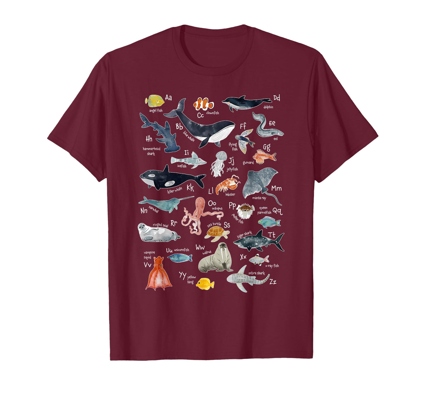 Sea Animals Alphabet Ocean Life Exploration Sea Creatures T-Shirt