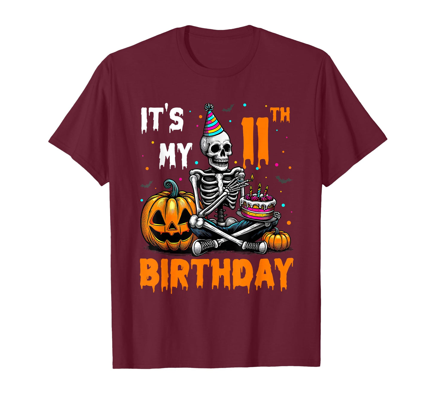 Skeleton 11th Birthday Halloween Party Kids 11 Years Gift T-Shirt