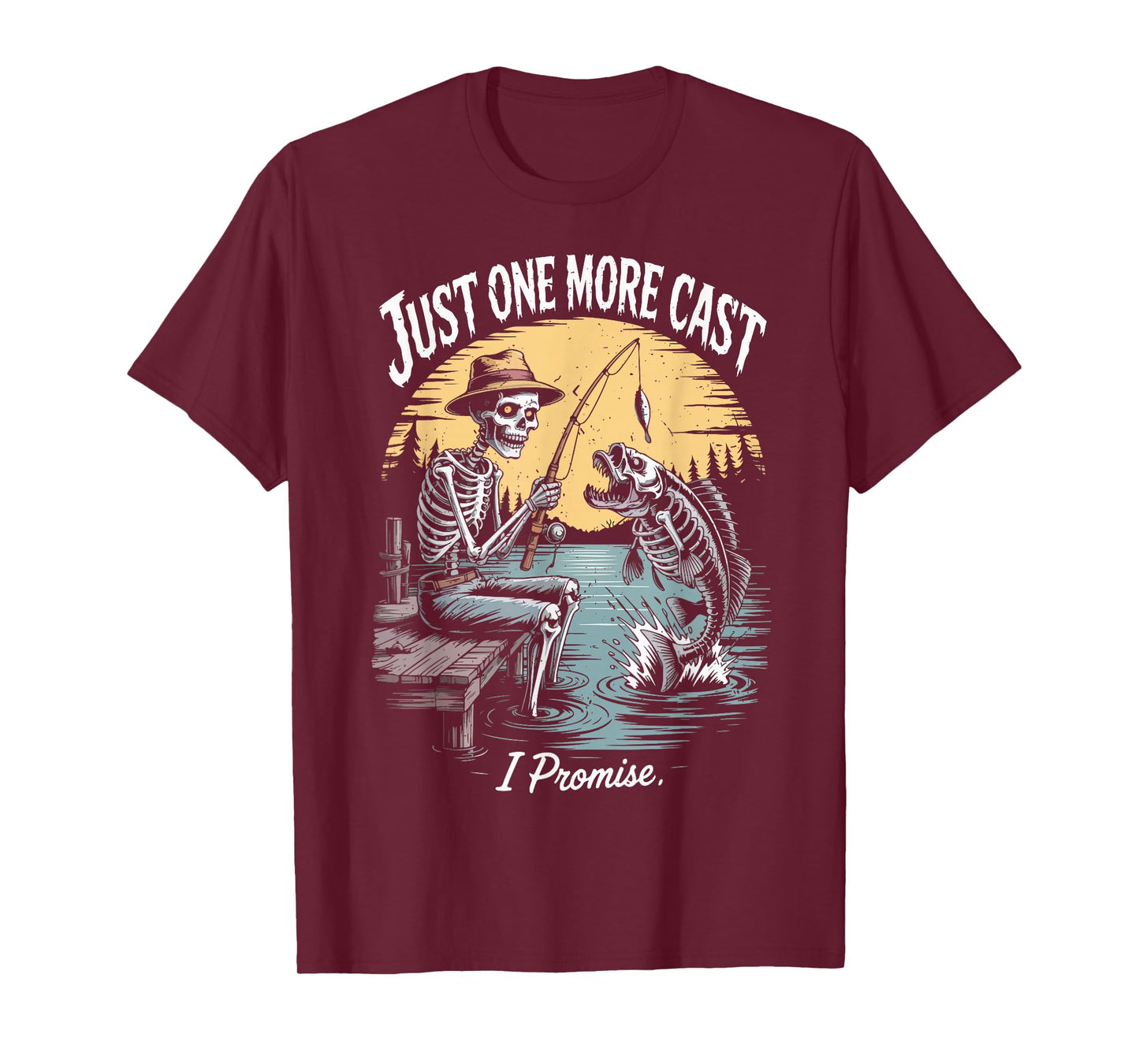 Skeleton Just One More Cast Fishing Halloween Best Fisherman T-Shirt