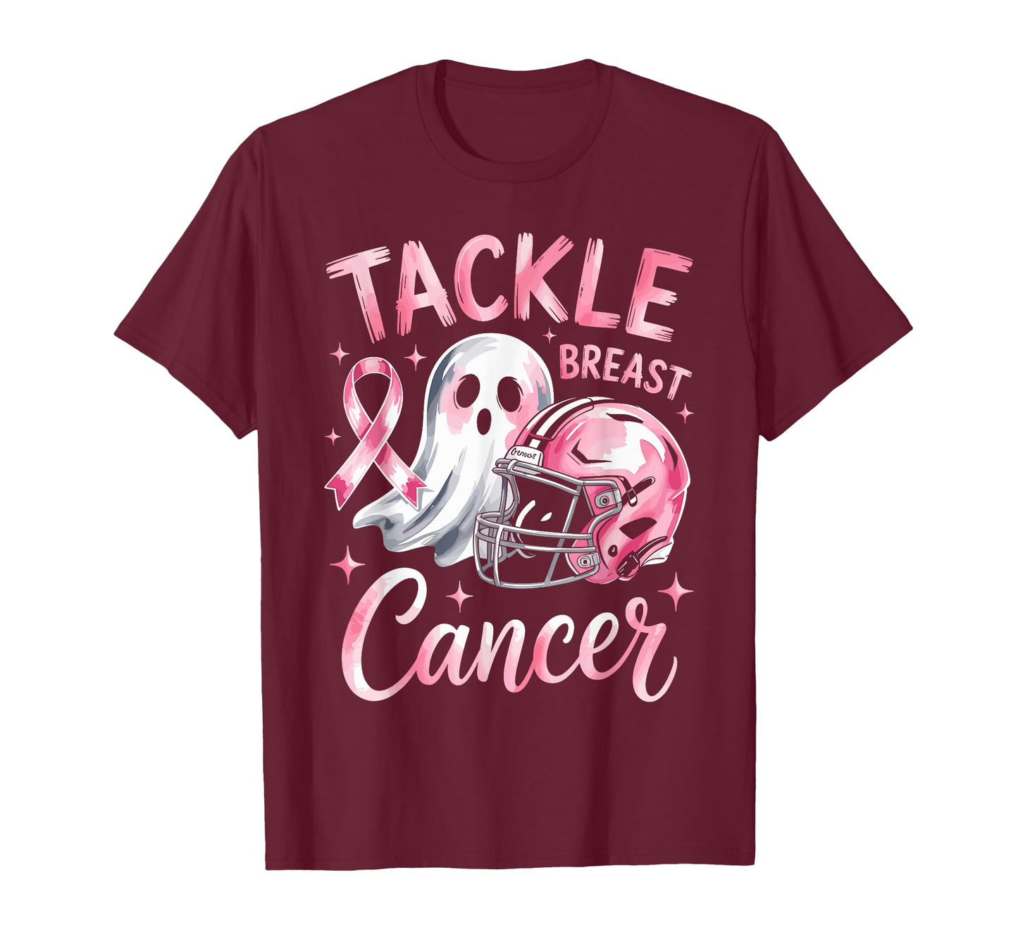 Tackle Breast Cancer Football Halloween Ghost Breast Cancer T-Shirt