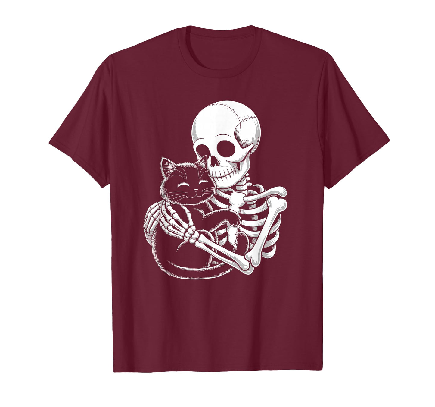 Skeleton Hugging Cat Gothic Style Halloween Graphic T-Shirt