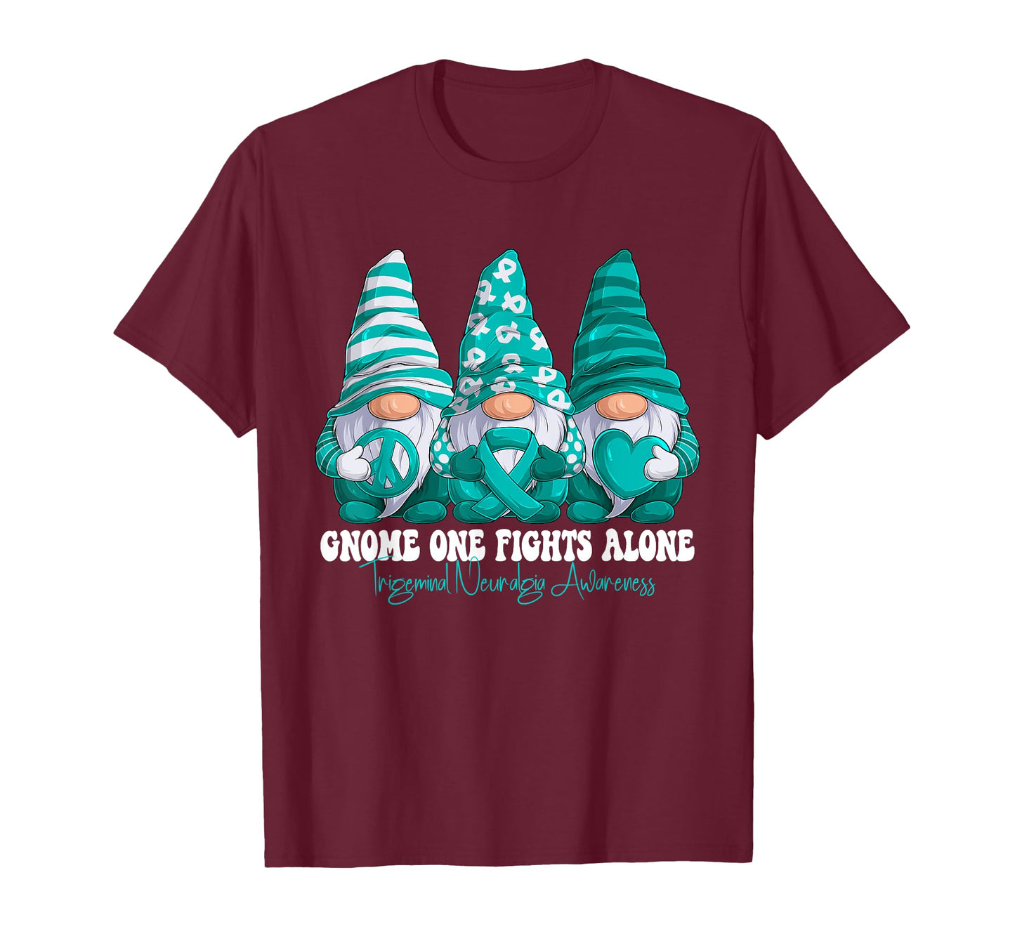 Trigeminal Neuralgia Awareness Month Teal Ribbon Gnomies T-Shirt