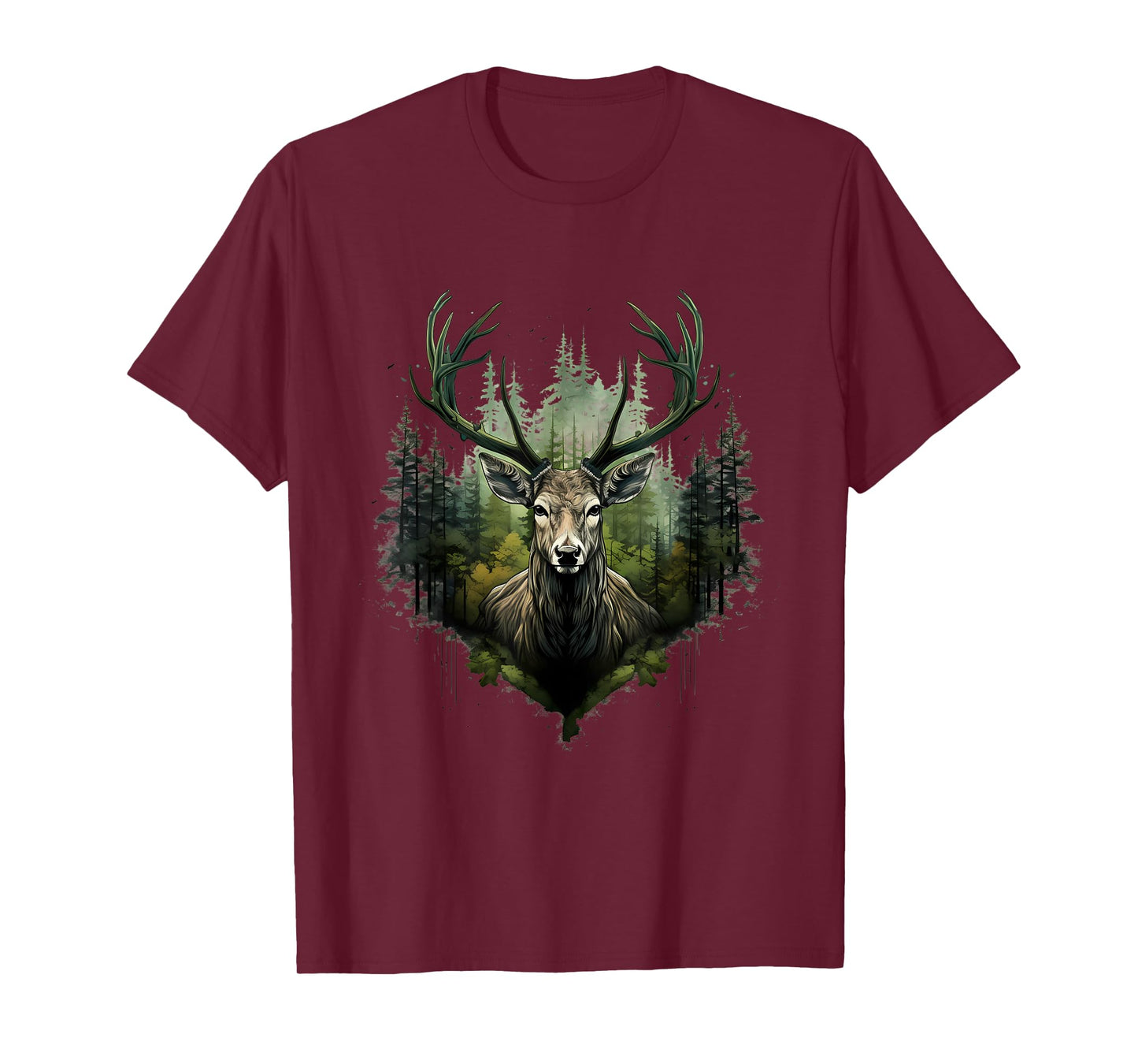 Deer Portrait Forest Motif Artwork Animal Lovers Wildlife T-Shirt