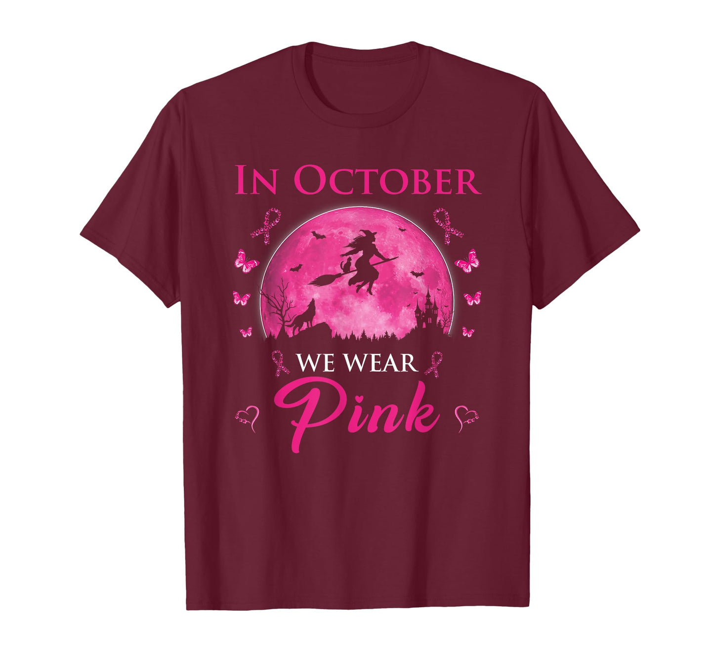 In October We Wear Pink Halloween Witch Breast Cancer T-Shirt