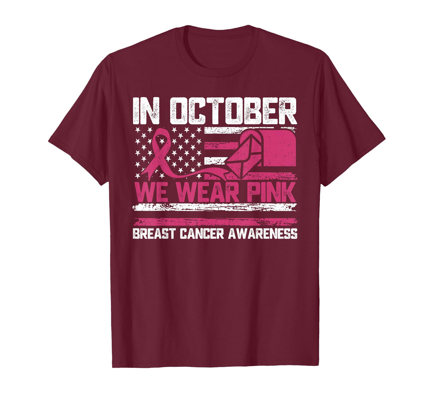 in October We Wear Pink Postal Worker Breast Cancer T-Shirt