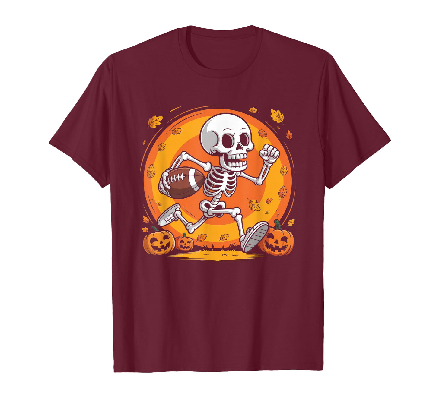American Football Skeleton Halloween Pumpkin Football Player T-Shirt