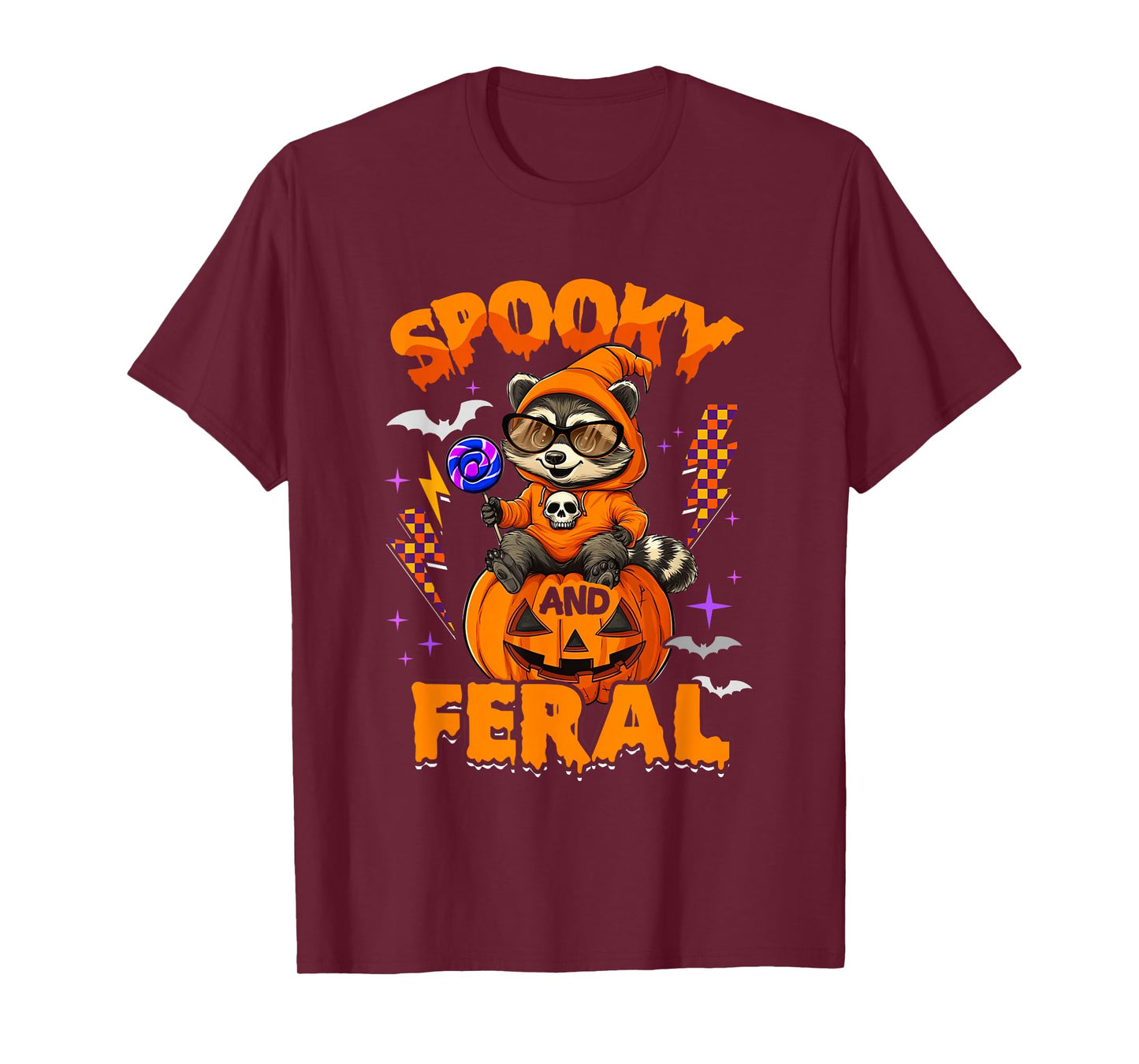 Funny Halloween Spooky and Feral Raccoon Pumpkin Boys Kids T-Shirt