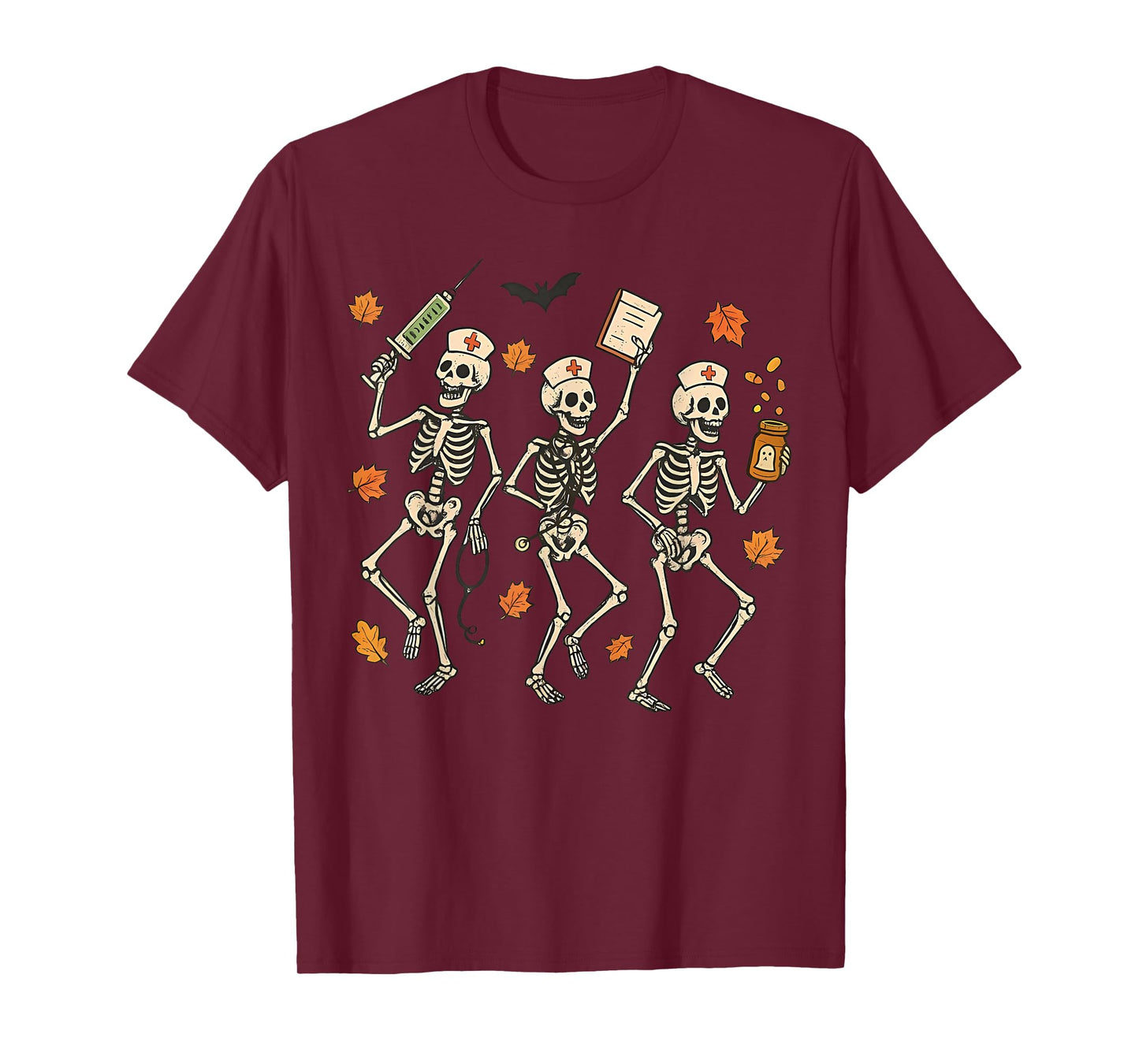 Skeleton Dancing Nurse Halloween Skull Nurse ER Fall Vibes T-Shirt