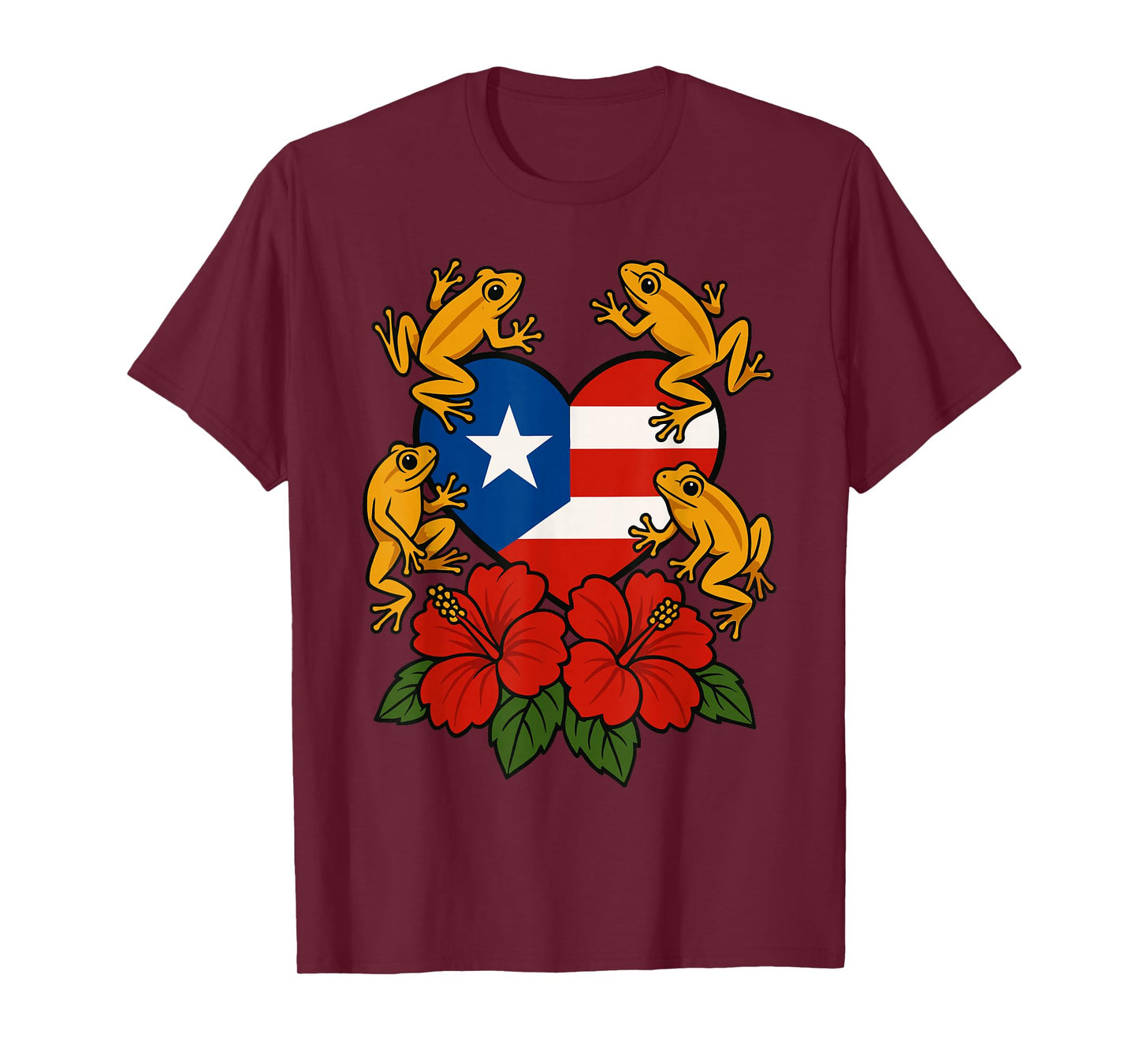 Puerto Rico Coquí Frog Flor de Maga Flowers Heart Island T-Shirt
