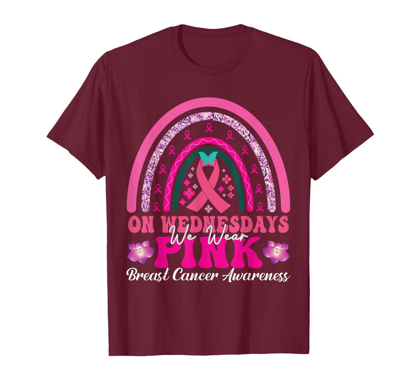 On Wednesday We Wear Pink Rainbow Breast Cancer Fighter T-Shirt