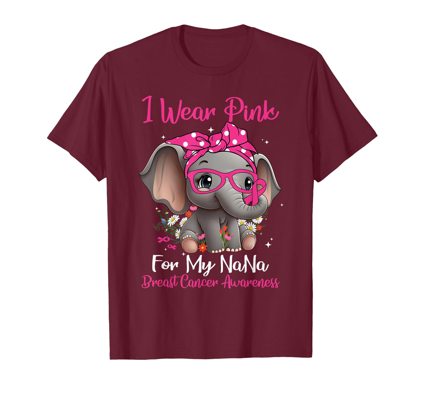 I Wear Pink For My Nana Breast Cancer Awareness Day Elephant T-Shirt
