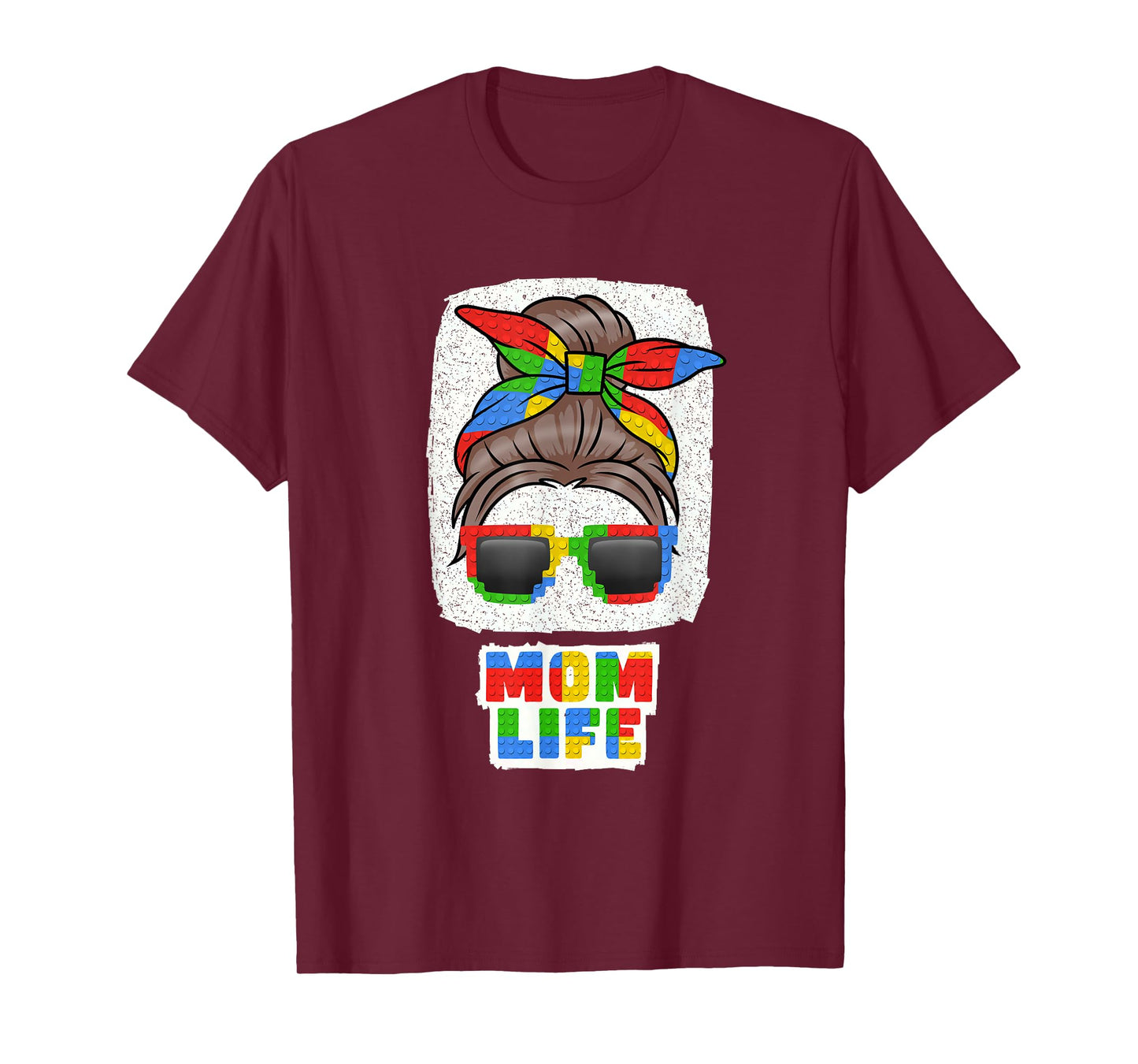 Mom Life Cute Messy Bun Master Builder Building Blocks Women T-Shirt
