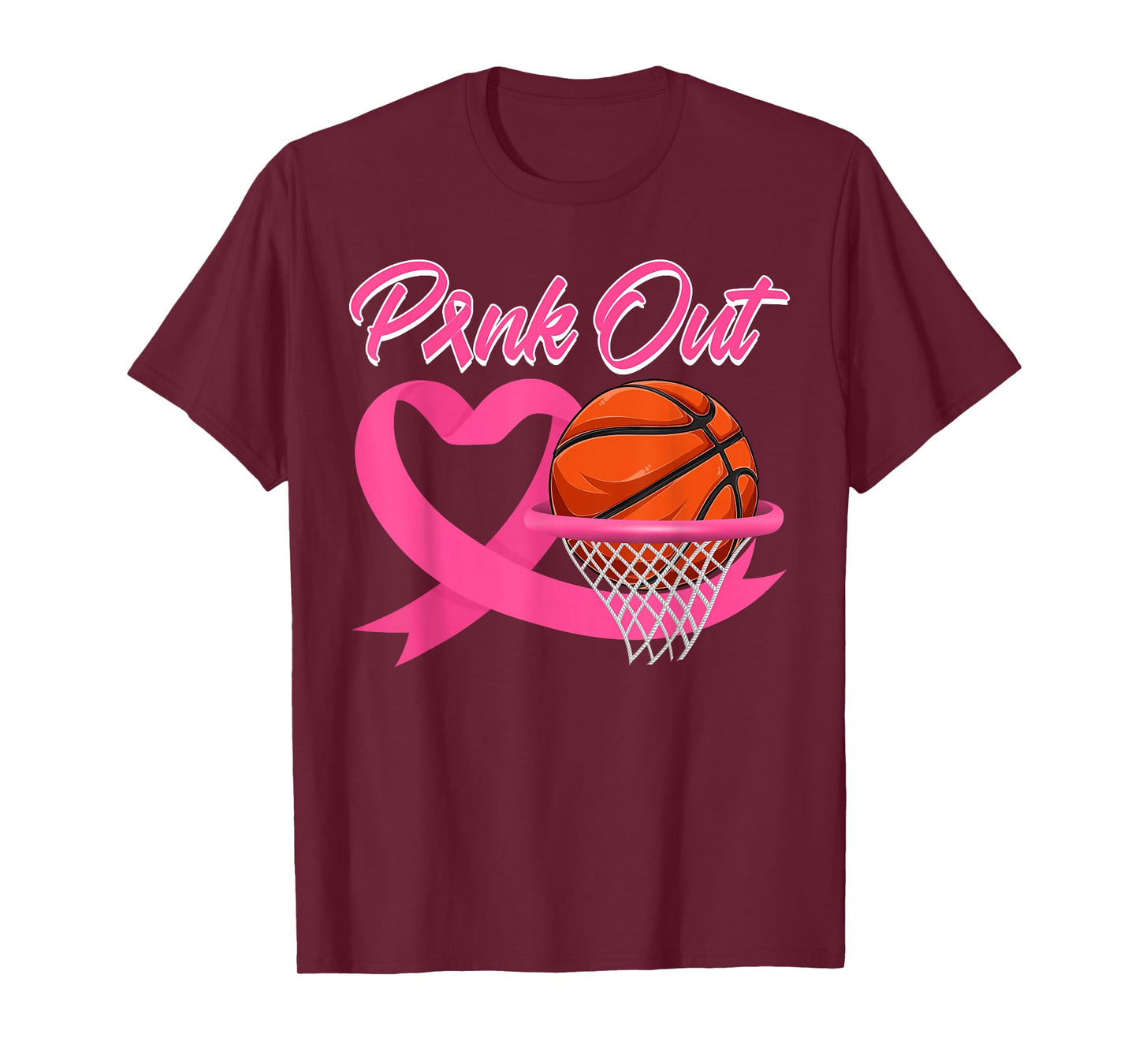 Pink Out Breast Cancer Pink Ribbon Heart & Basketball Ball T-Shirt