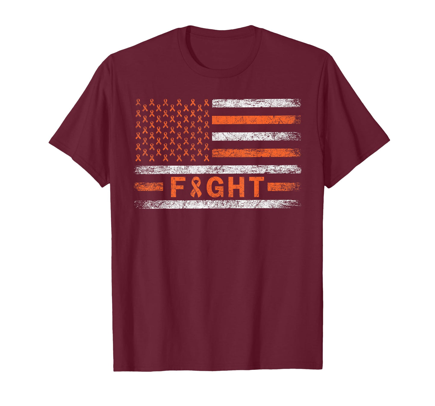 American Flag Orange Ribbon Fight Leukemia Awareness Women Men T-Shirt