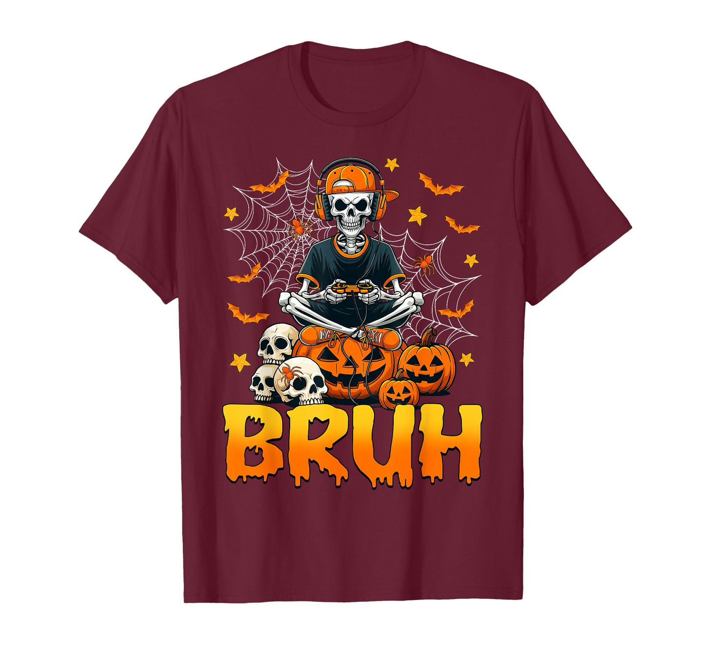 Bruh Halloween Skeleton Gamer Video Gaming Men Boys Kids T-Shirt