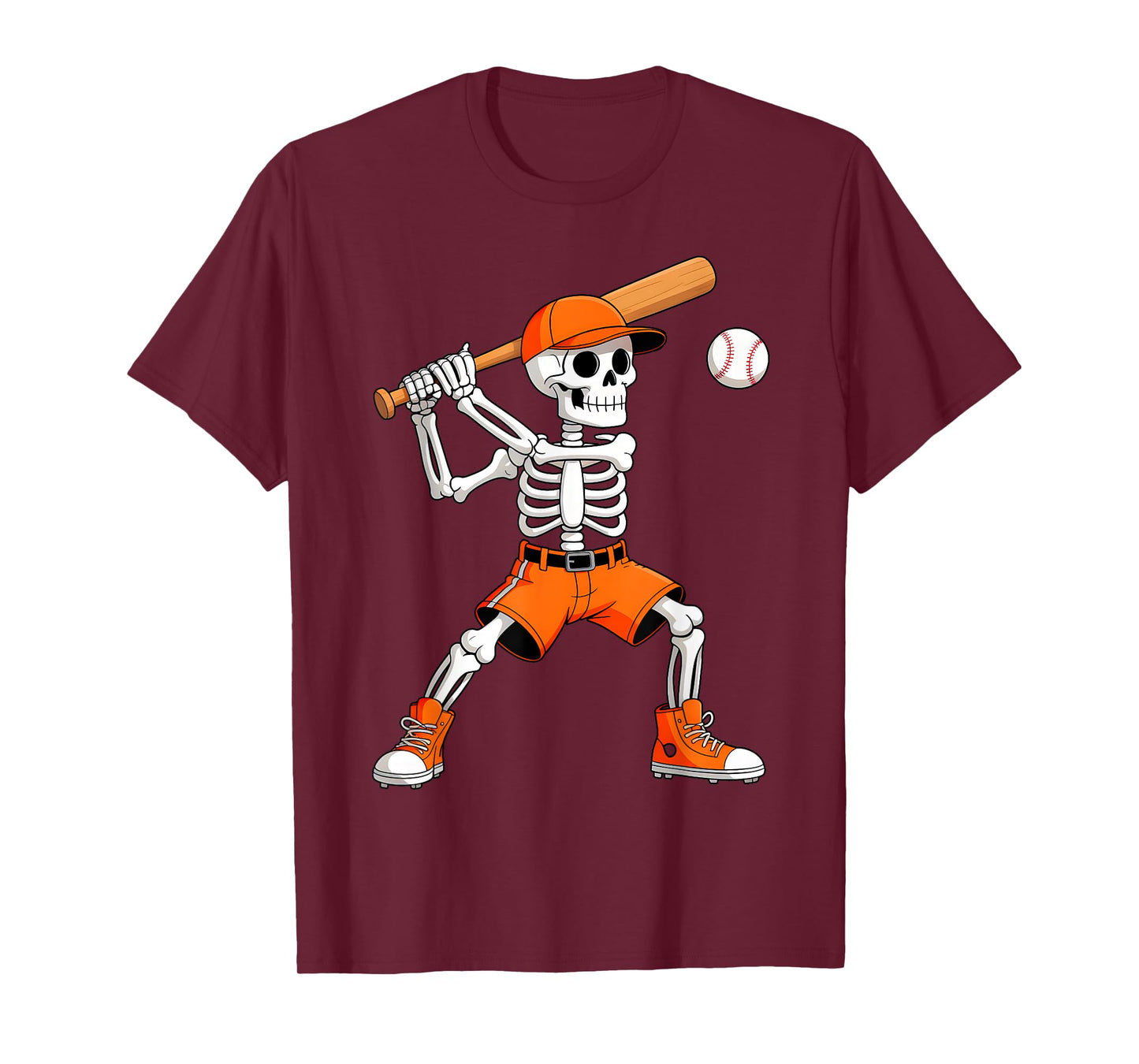 Funny Skeleton Play Baseball Halloween Costume Boys Men Kids T-Shirt