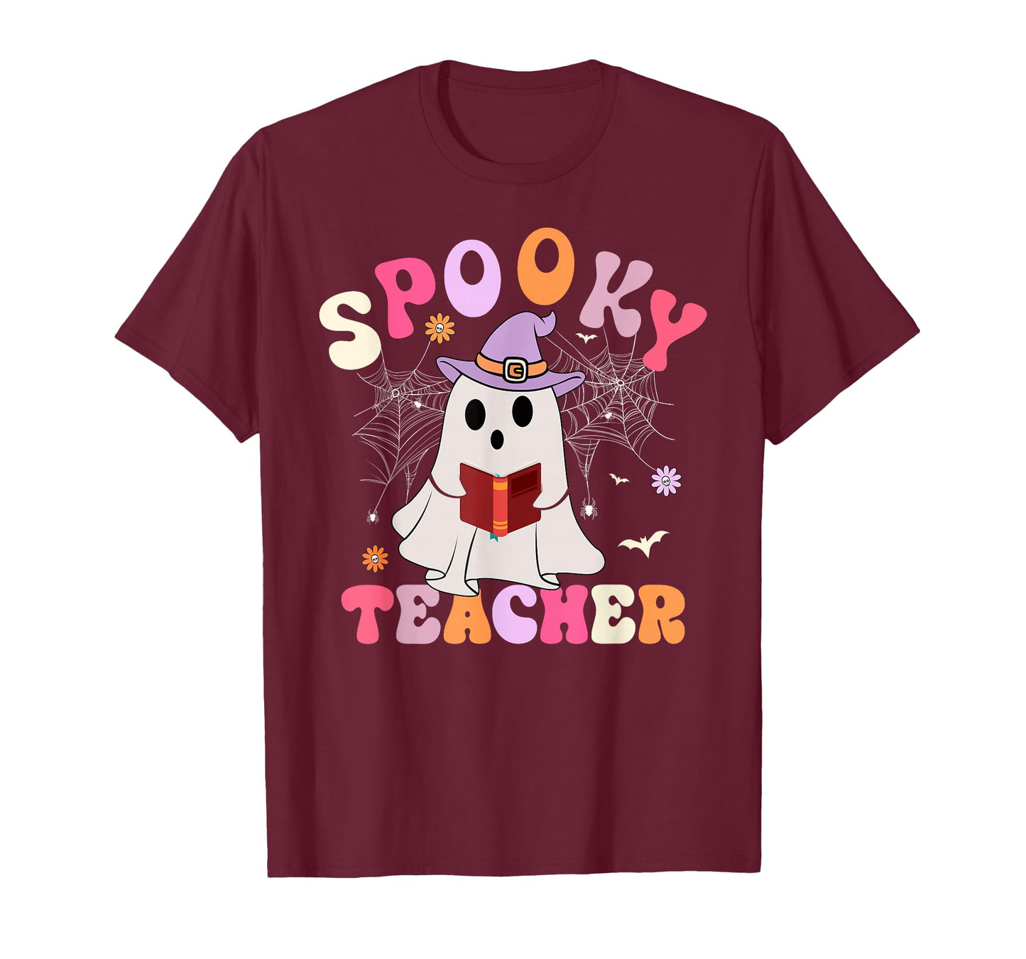 Spooky Teacher Halloween Costume Groovy Funny Ghost Teacher T-Shirt