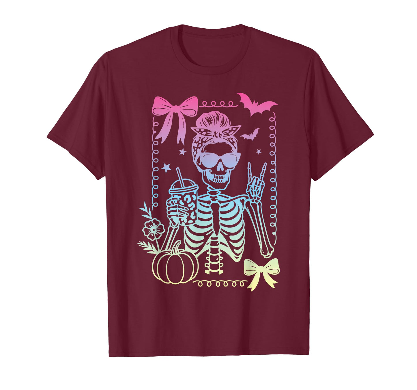Coquette Bow Skeleton Coffee Pastel Goth Witch Girl Boo-JEE T-Shirt