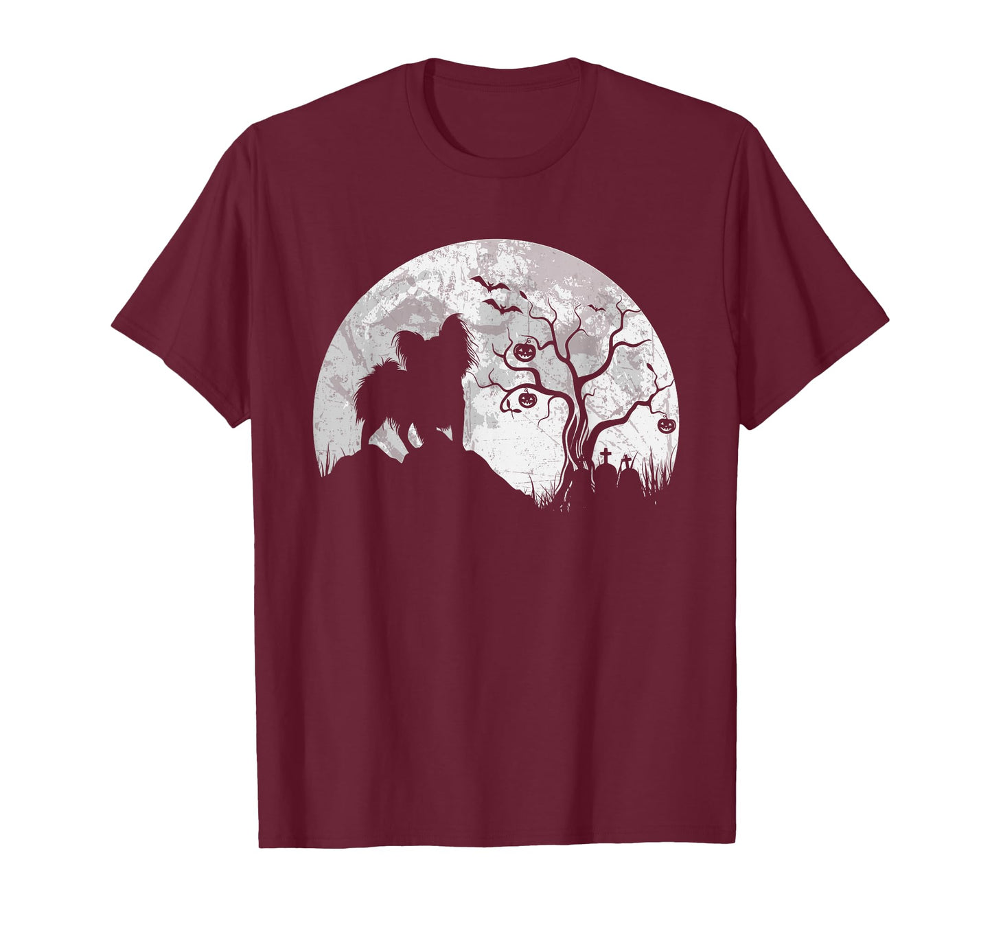 Papillion Dog and Moon Halloween Costume Spooky T-Shirt